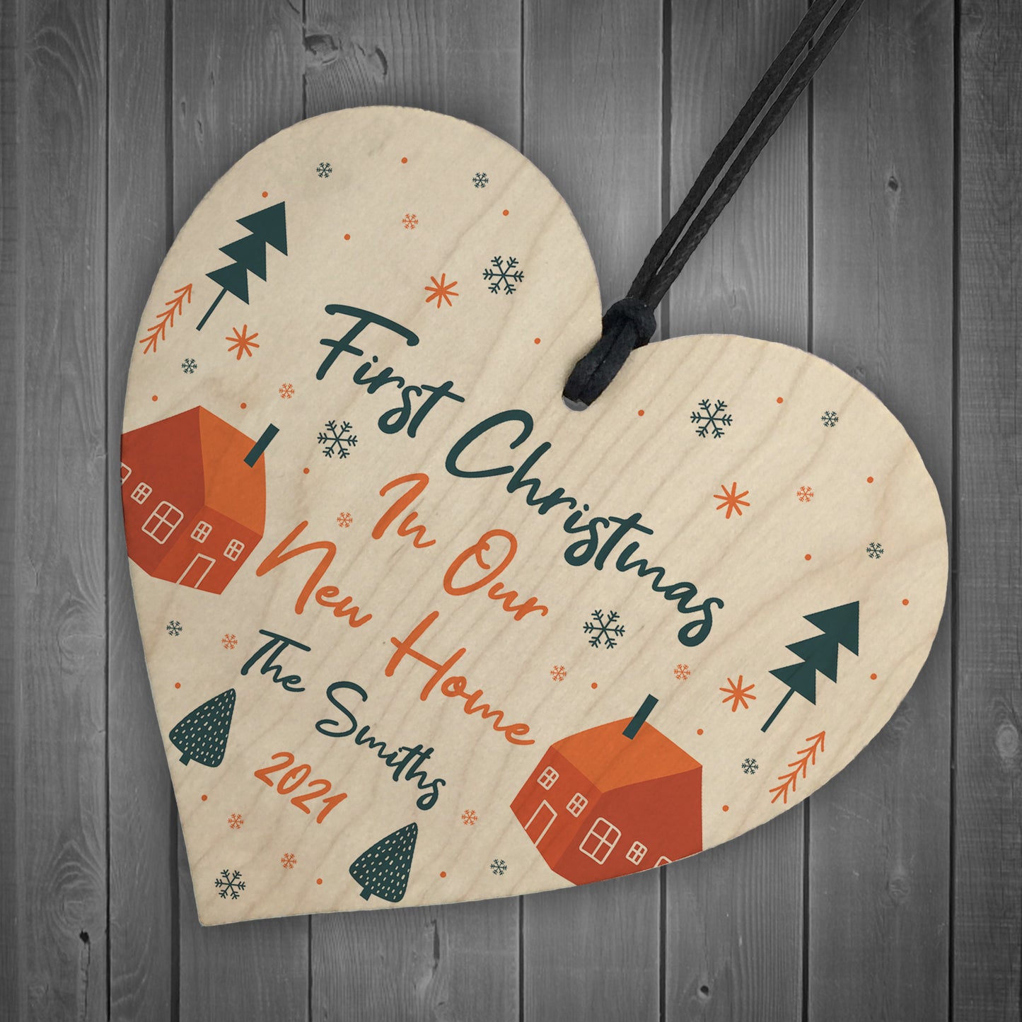New Home Gift 1st Christmas Bauble Personalised Wood Heart