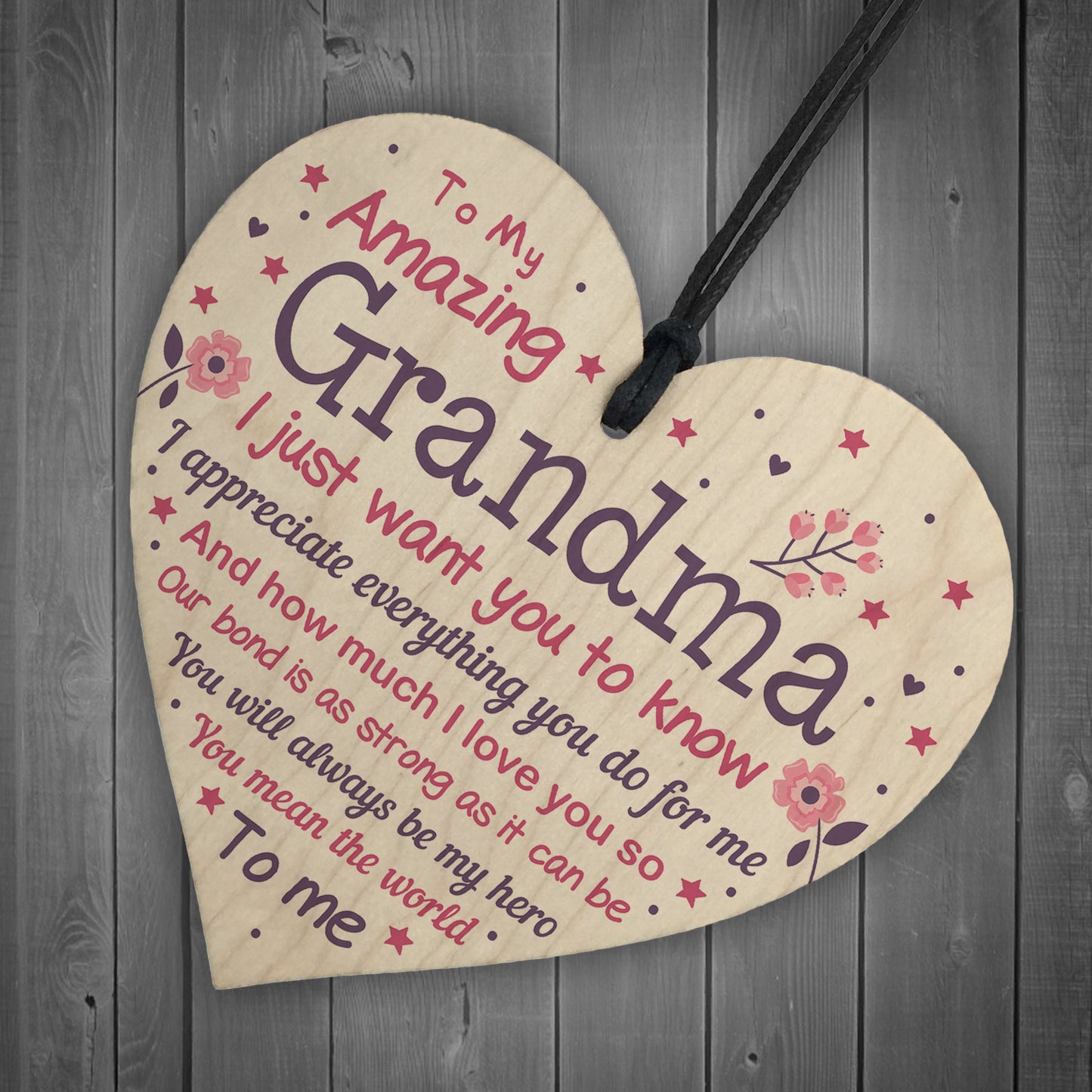 Cute Grandma Wooden Heart Nan Birthday Christmas Gifts