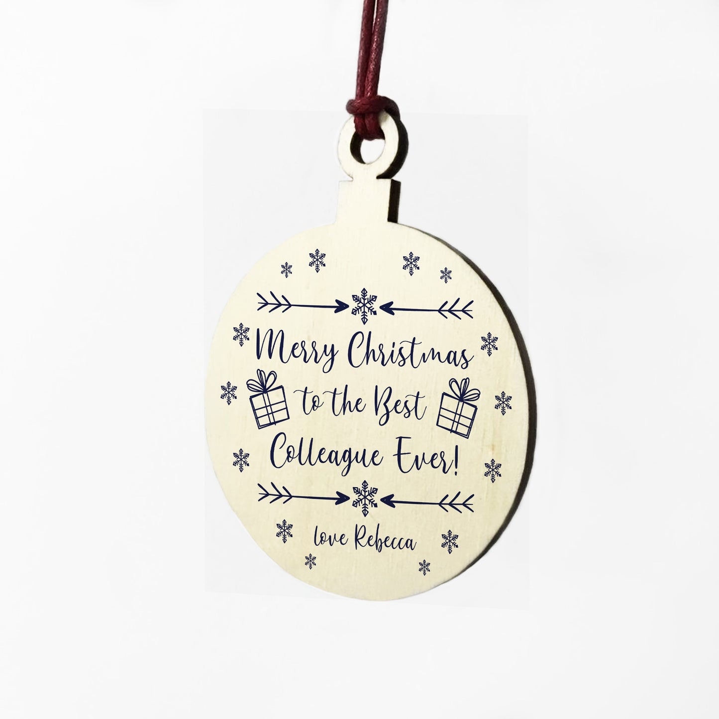 Xmas Gift For Colleague Wood Bauble Tree Decor PERSONALISED