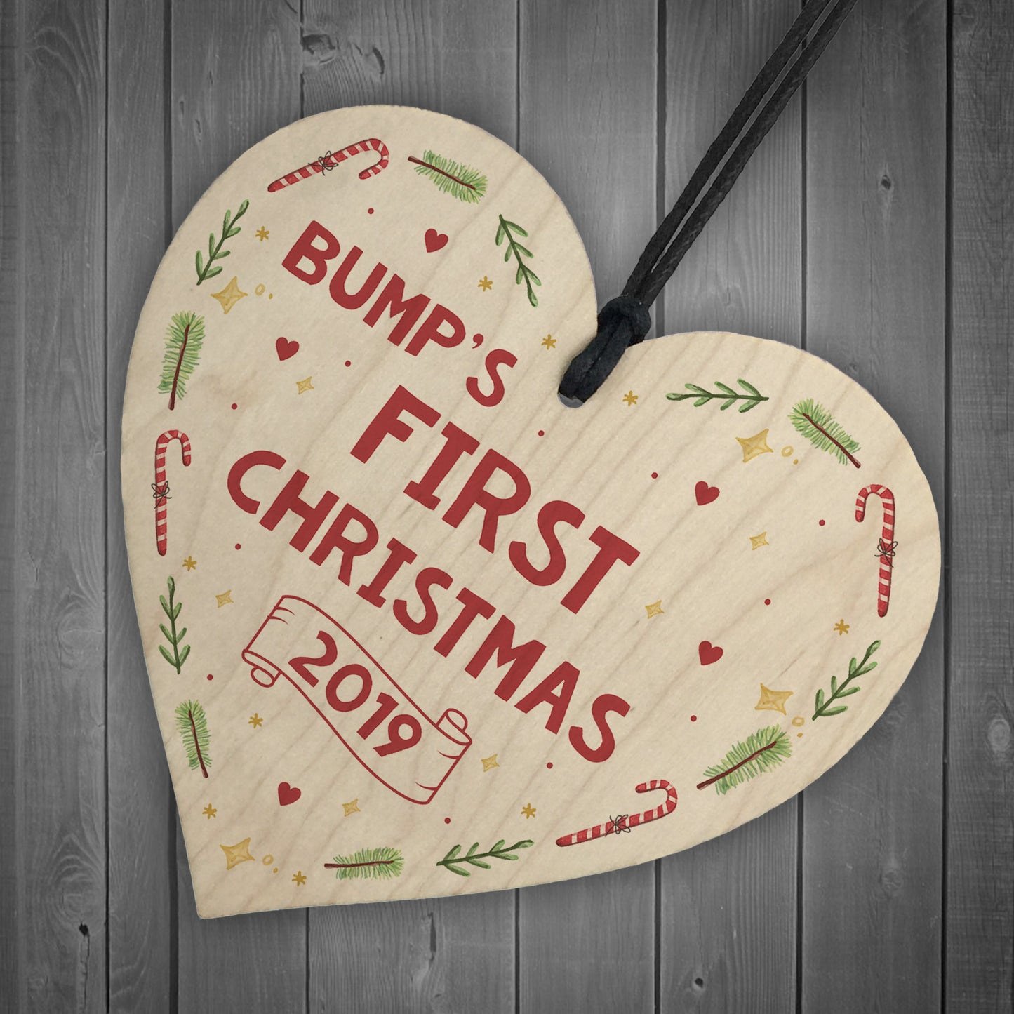 Bumps First Christmas Heart Decoration Wood Christmas Tree Decor