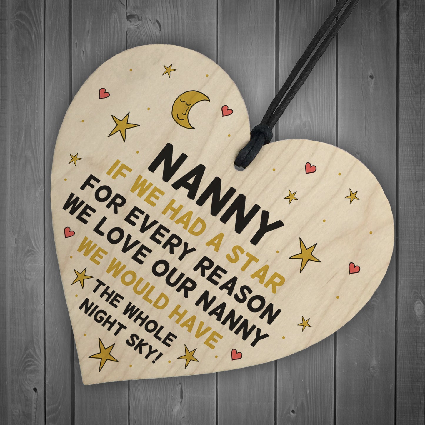 Novelty Gift For Nanny Birthday Christmas Wood Heart Thank You