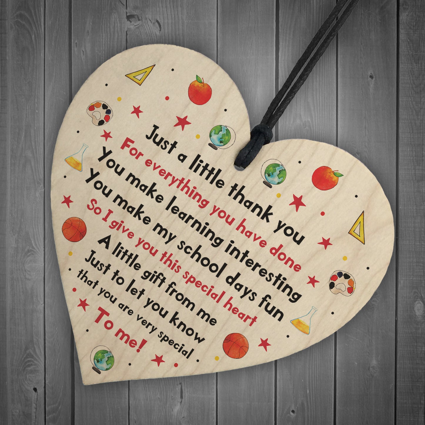 Just A Little Thank You Wood Heart Gift For Teacher Leaving