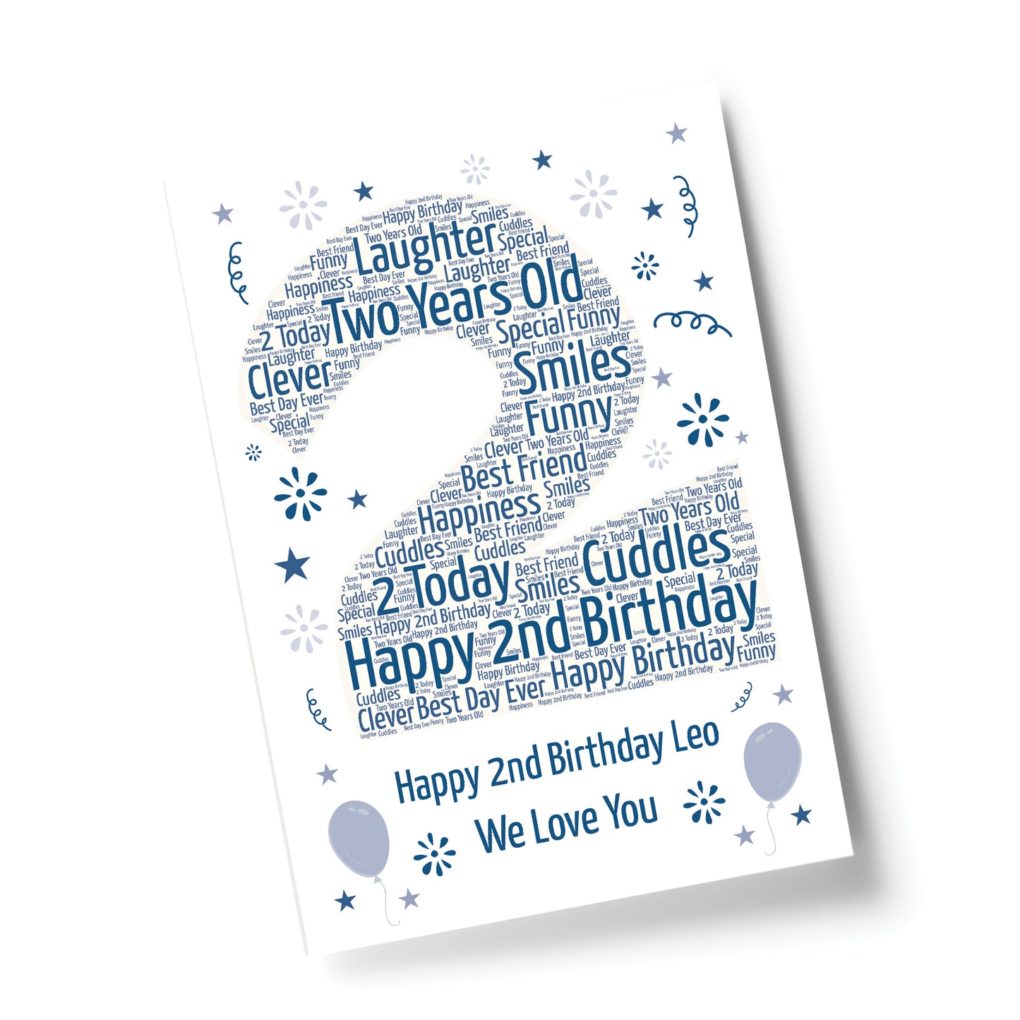 Personalised 2nd Birthday Gift Word Art Print Keepsake Baby Boy