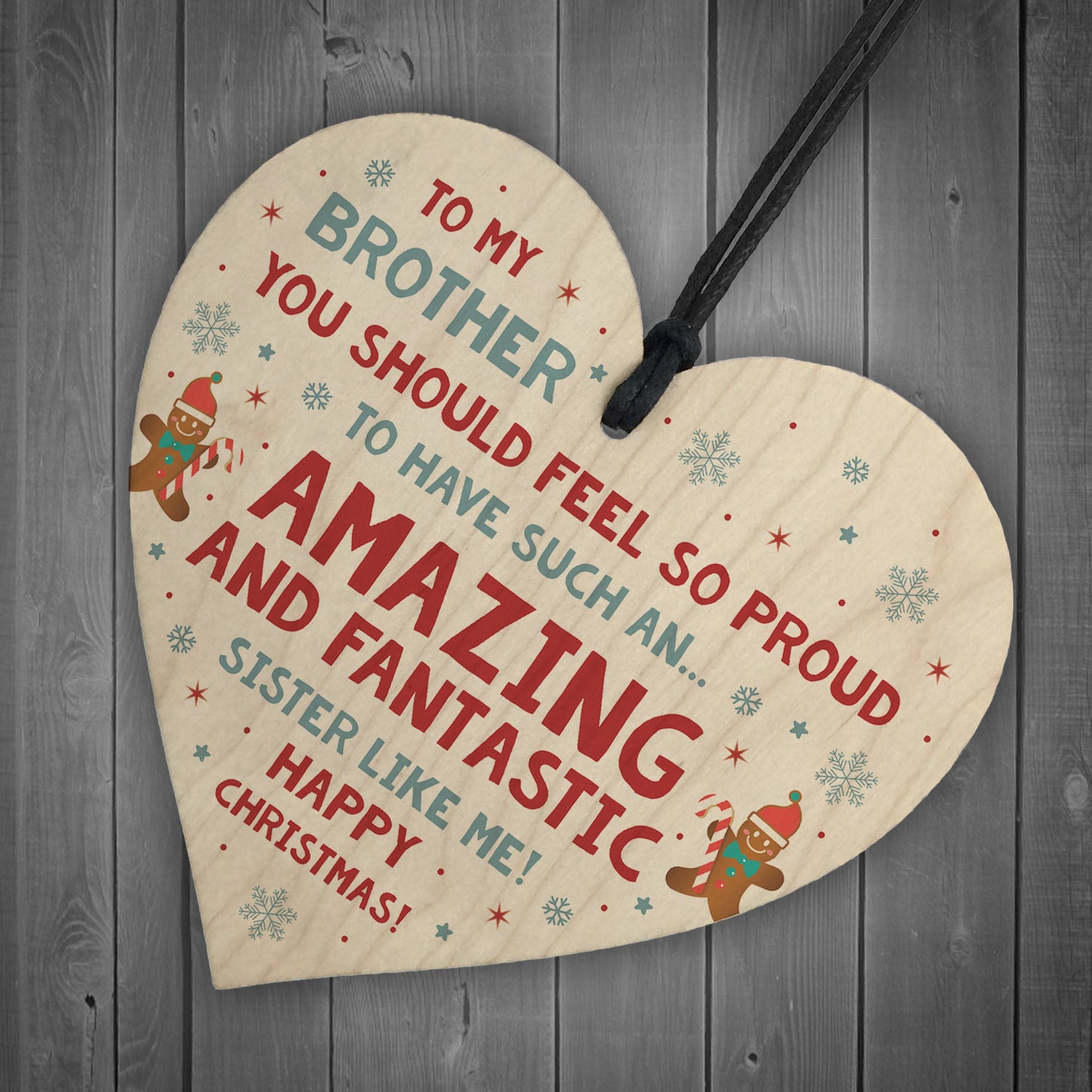 Funny Christmas Gift For Brother Funny Christmas Card Wood Heart