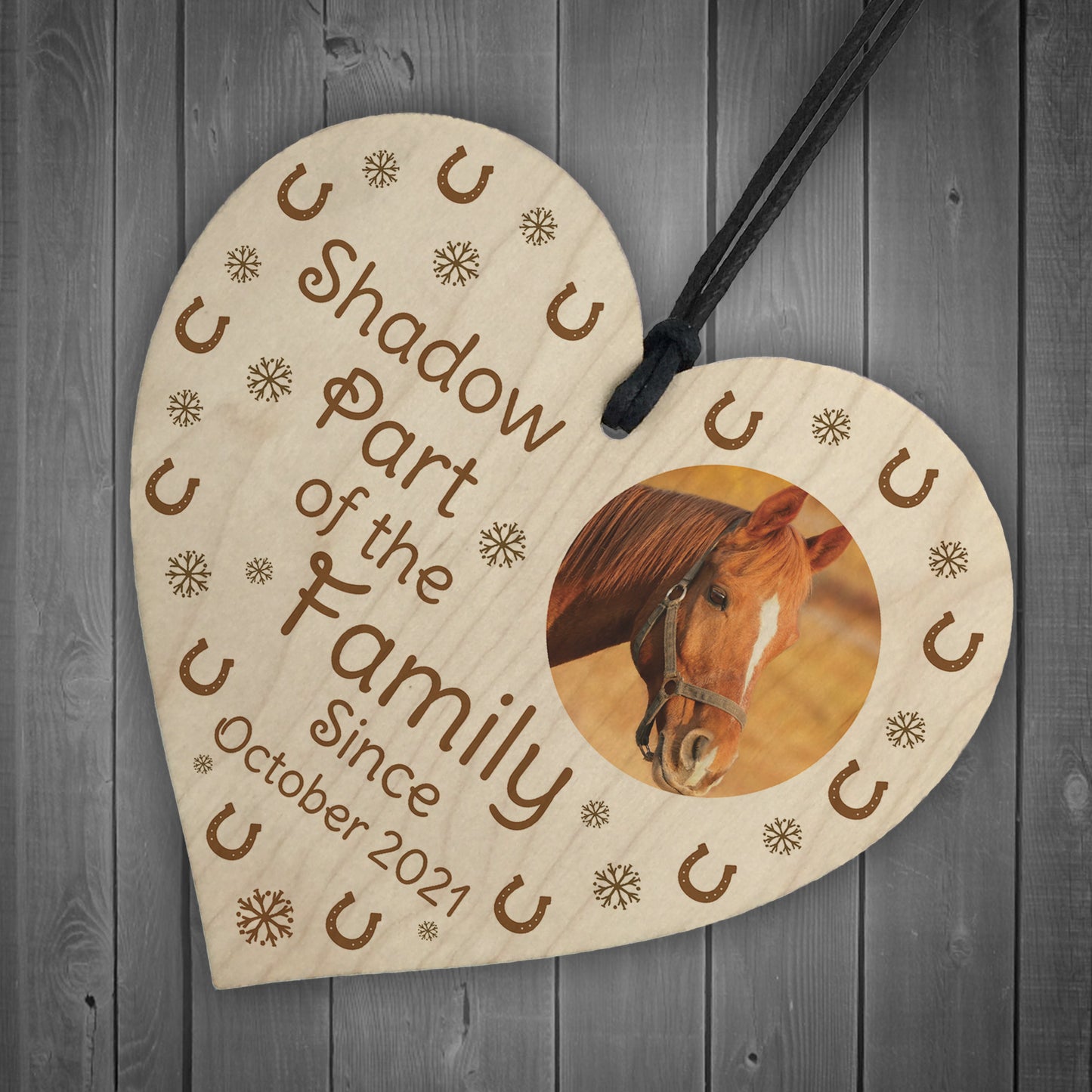 Personalised Horse Sign Wood Hanging Heart Photo Horse Lover