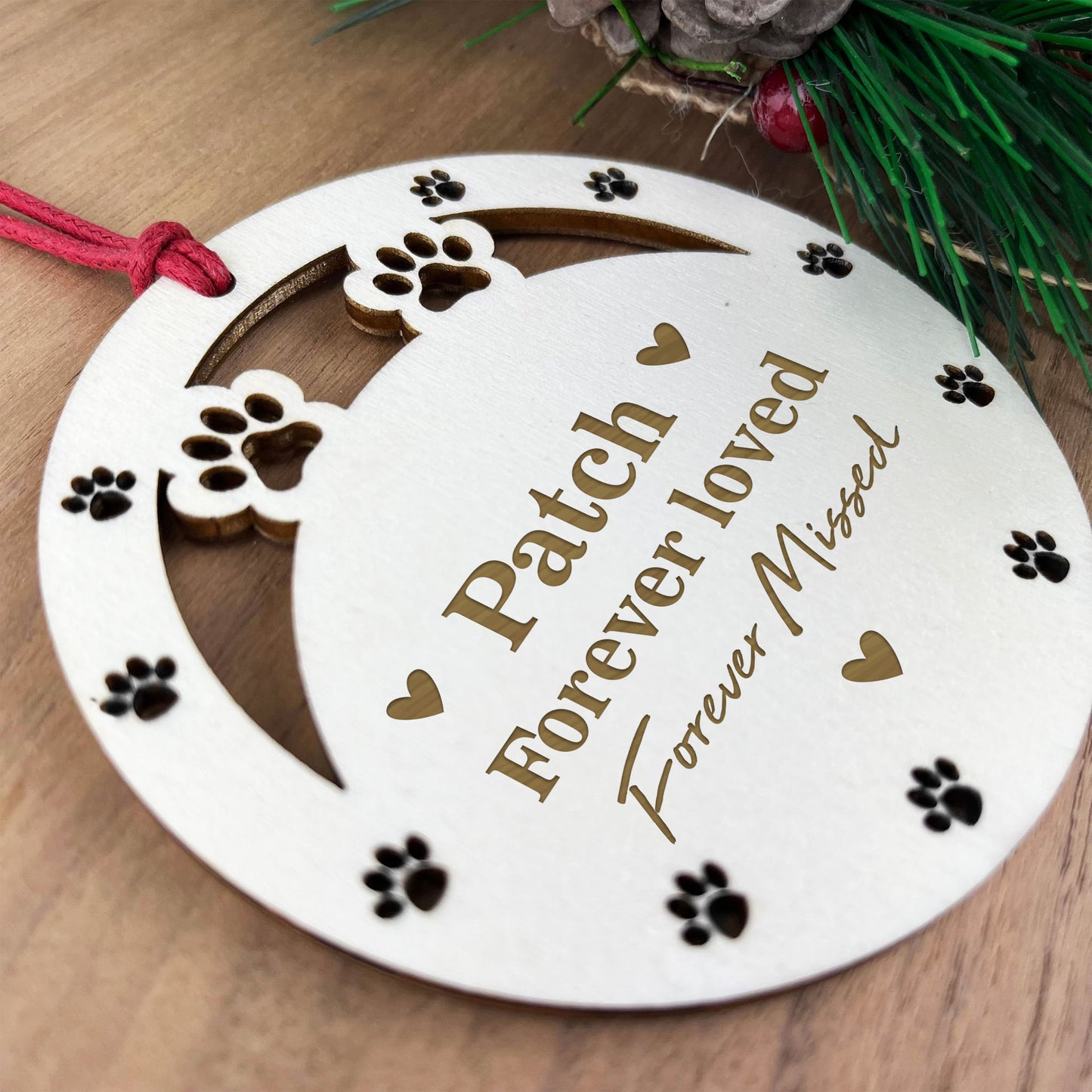 Pet Memorial Christmas Decoration Wood Engraved Bauble