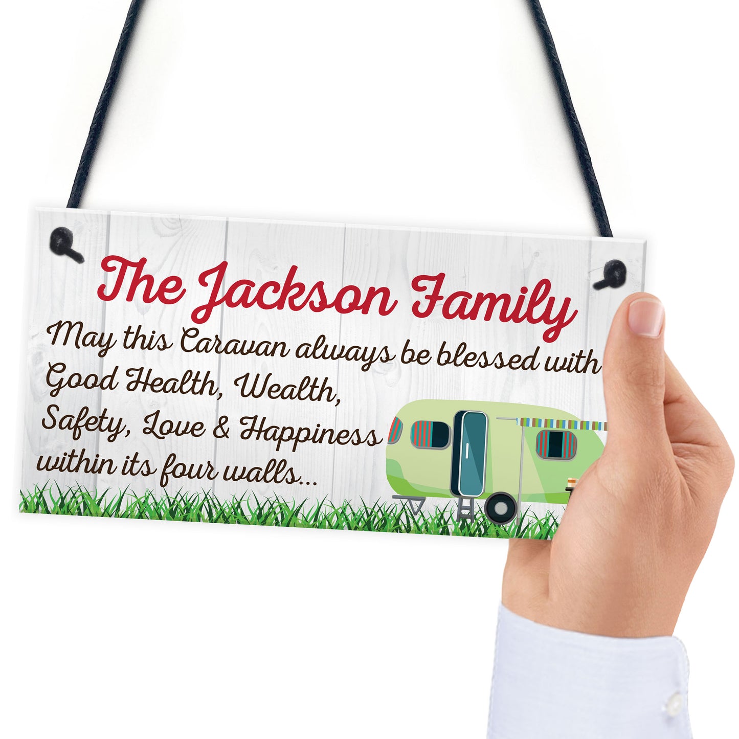 Personalised Family Name Caravan Hanging Plaque