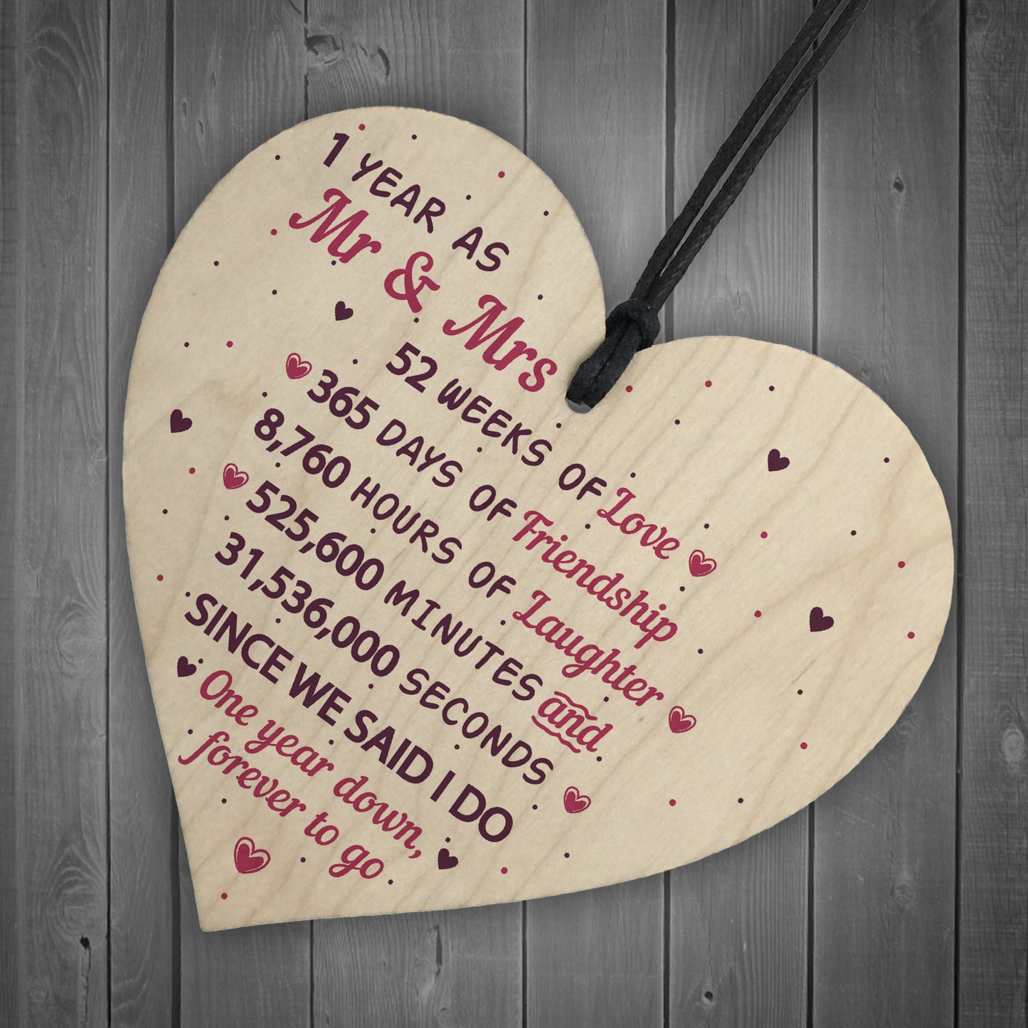 1st Wedding Anniversary Gift Wood Heart Mr And Mrs Wedding Gift