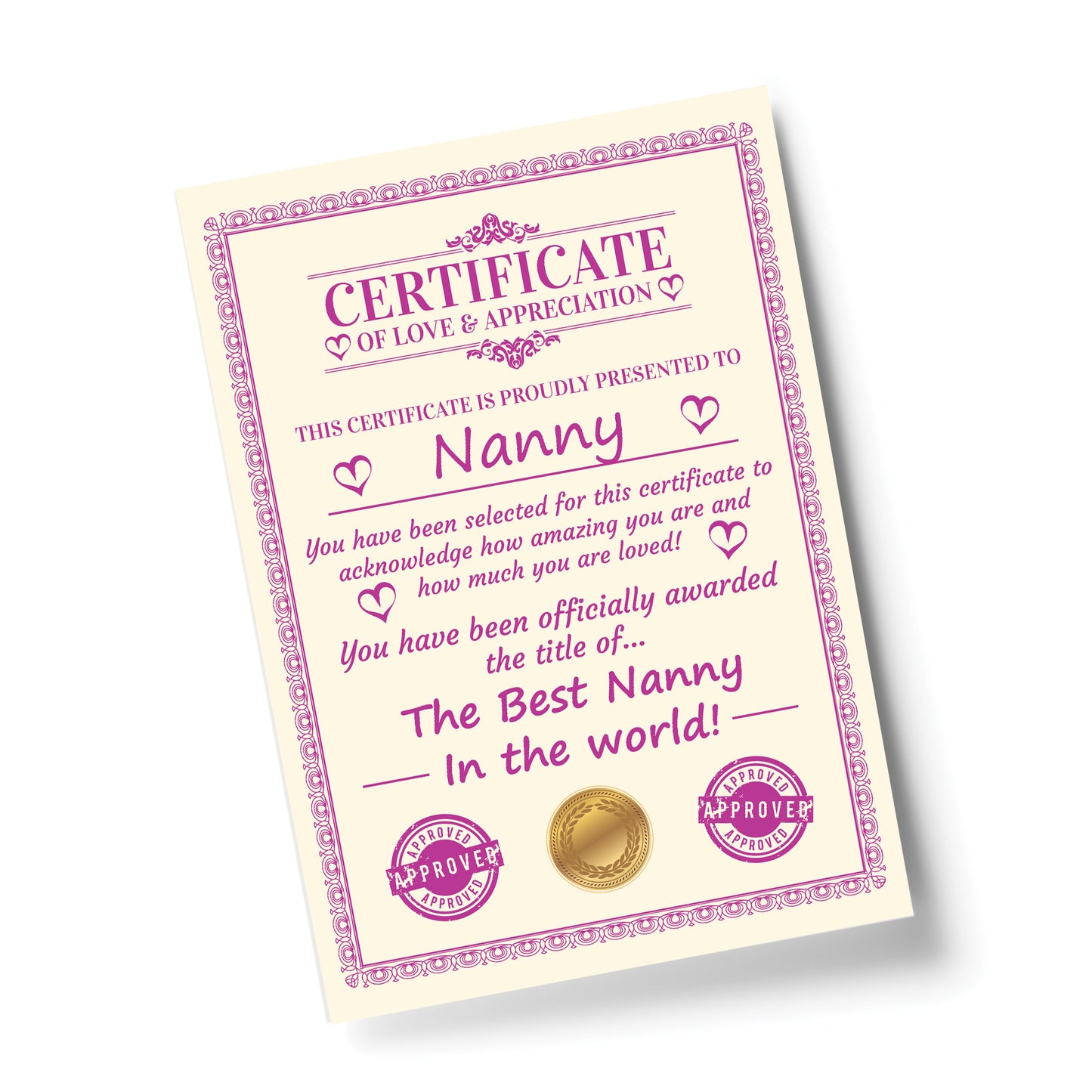Nanny Gift Birthday Christmas Gift Present Nanny A4 Certificate