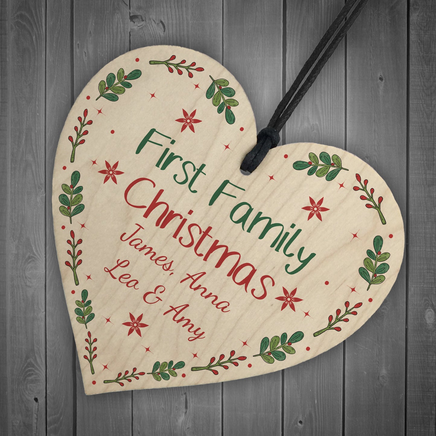 1st Family Christmas Bauble Wooden Heart 1st Christmas Bauble