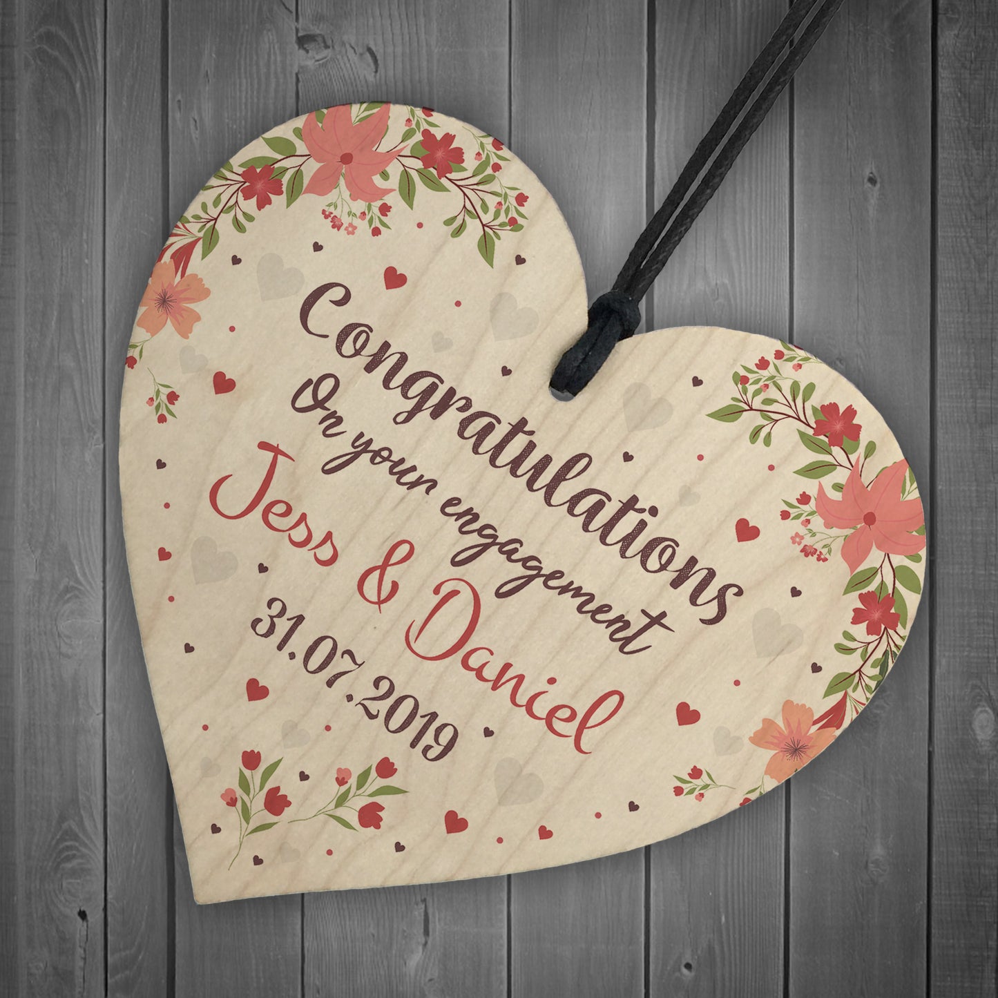 Personalised Engagement Wooden Heart Congratulations Gift