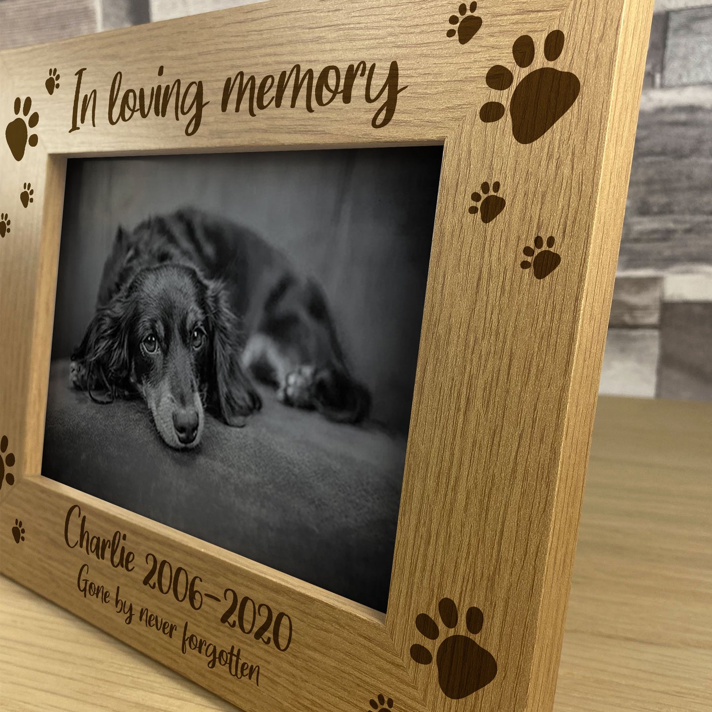 PERSONALISED Pet Memorial Photo Frame Wooden Puppy Dog Cat