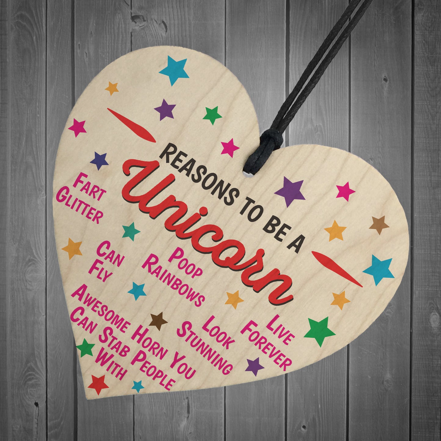 Reasons To Be A Unicorn Wooden Hanging Heart Novelty