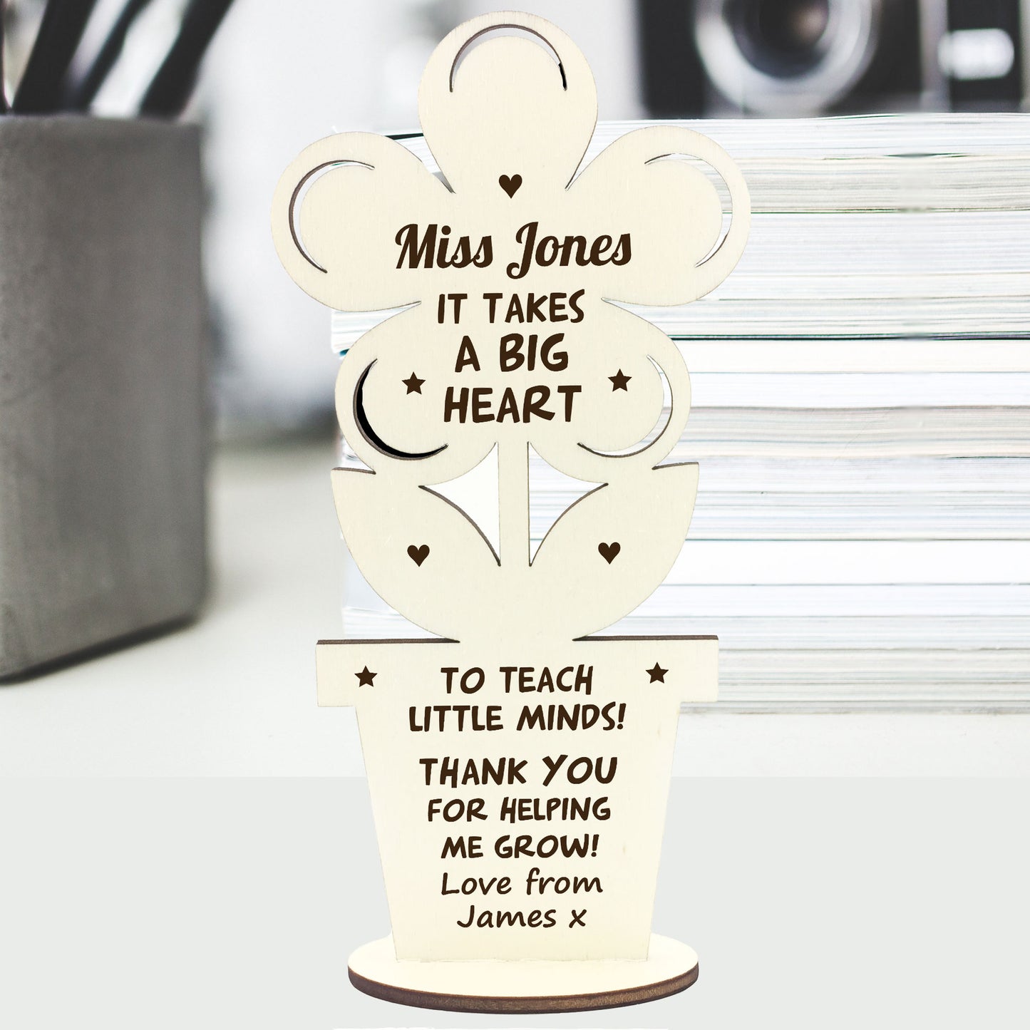 Personalised Wooden Flower Teacher Gift TA School Nursery Gift