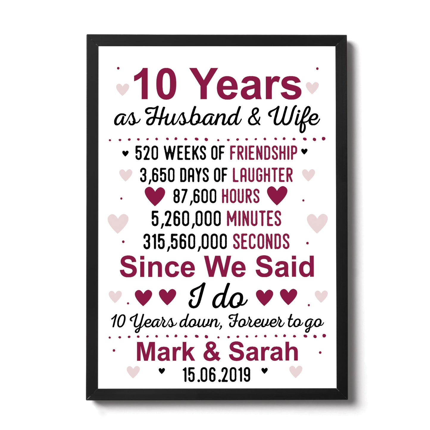 10th Anniversary Gift Personalised 10th Anniversary Husband Wife