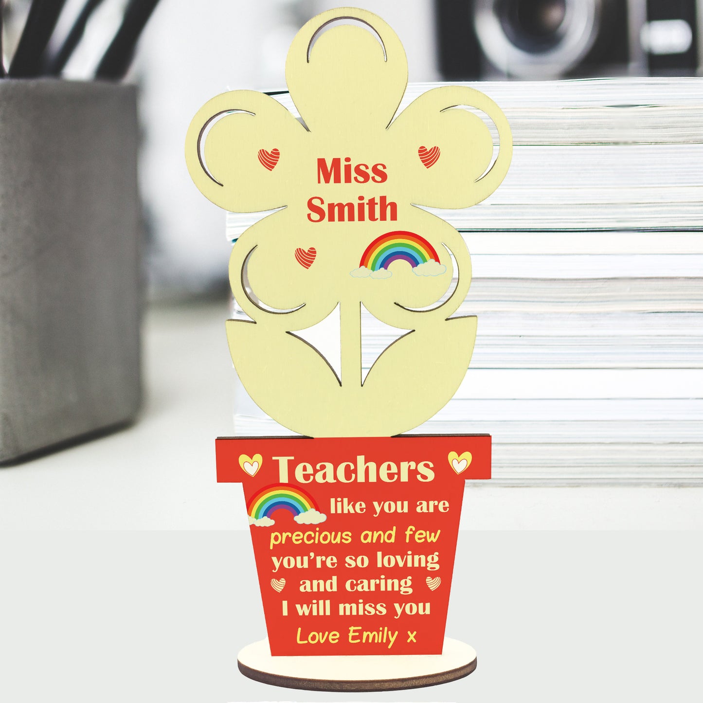 Teacher Wooden Flower PERSONALISED Gift Thank You Teacher Gift