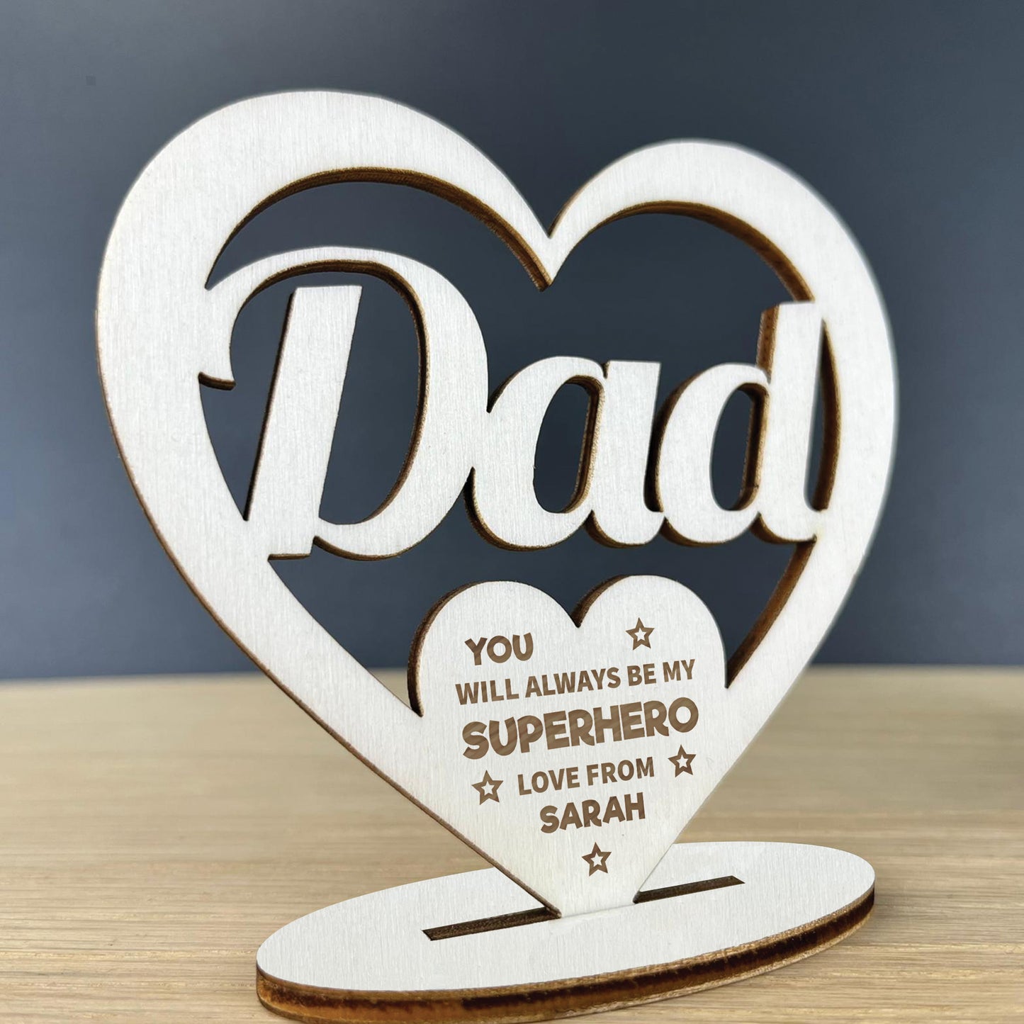 Fathers Day Gift Superhero Gift Wood Heart Dad Birthday Gift