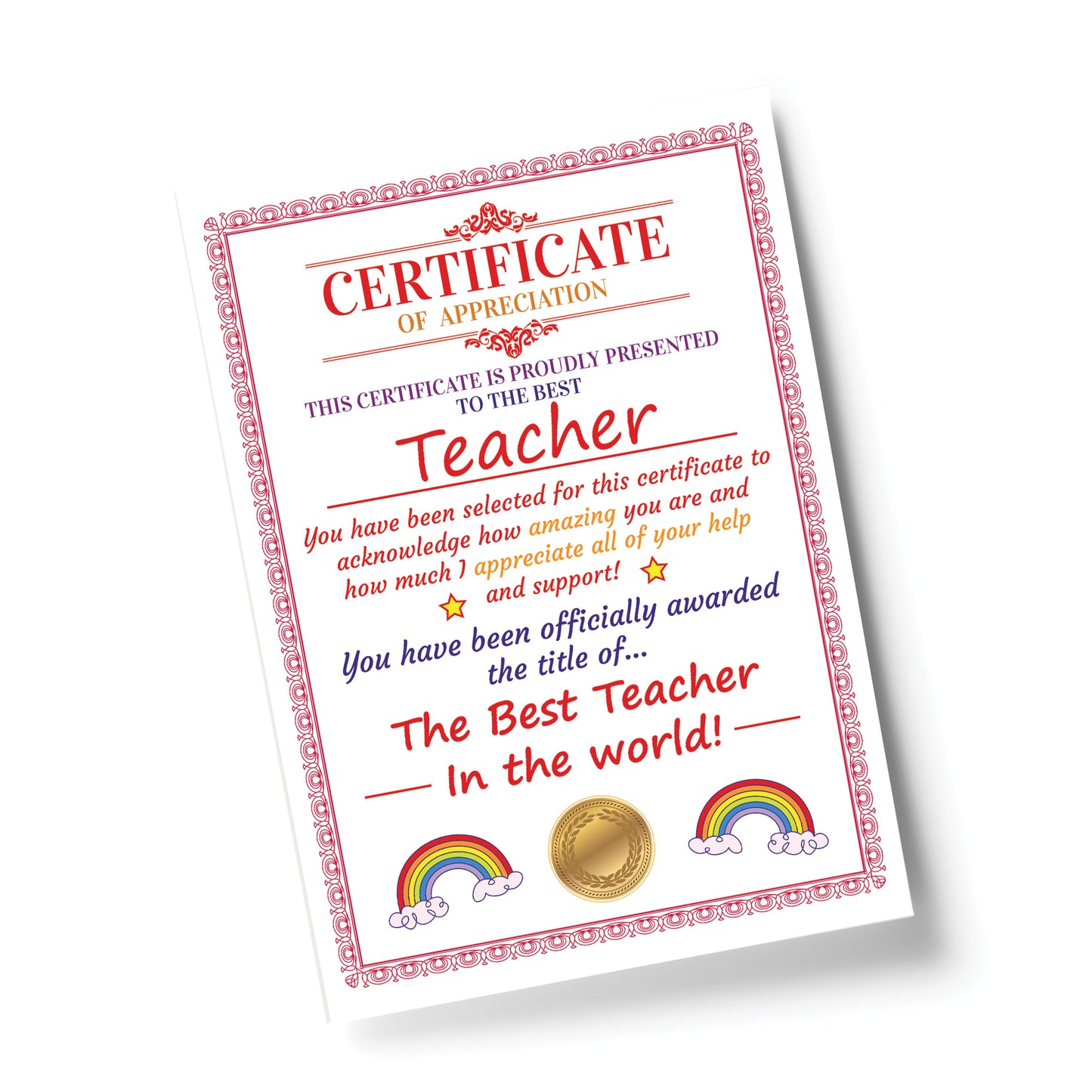 Teacher Gifts Thank You Gift For Him Her A4 Certificate Leaving