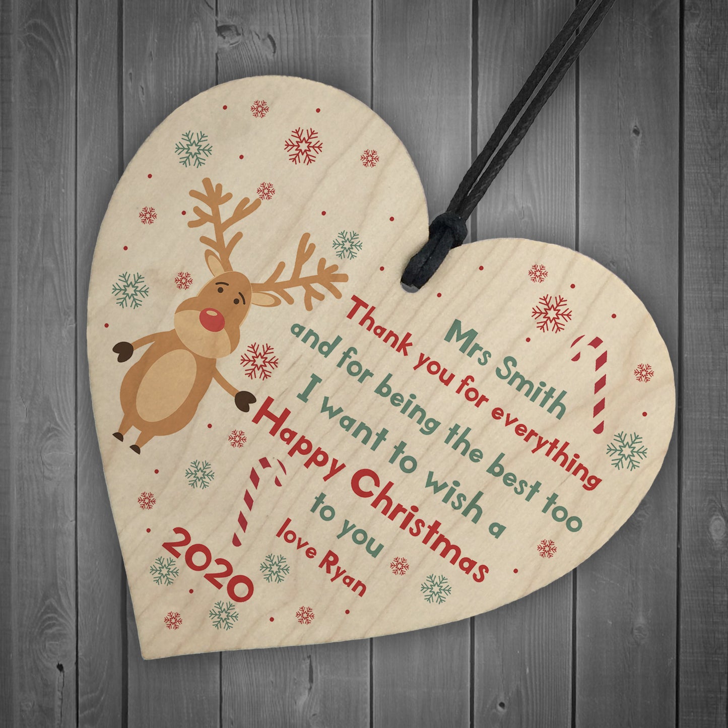 PERSONALISED Christmas Gift For Teacher Assistant Wood Heart