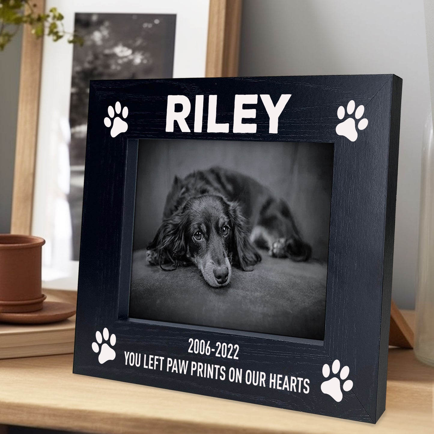 Personalised Pet Photo Frame Black Wood Gift Dog Puppy Memorial