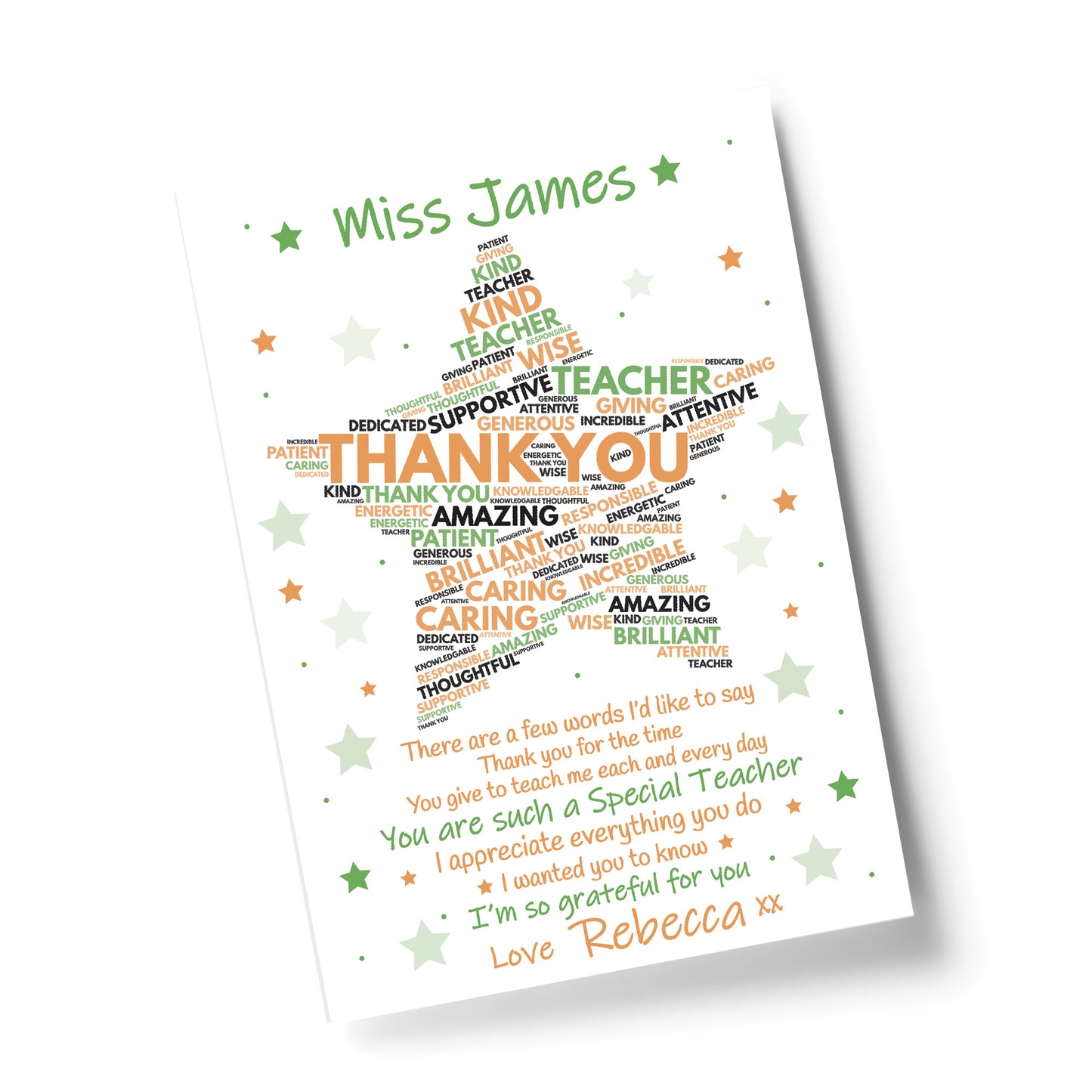 Personalised Teacher Gift Poem Word Art Print Leaving School