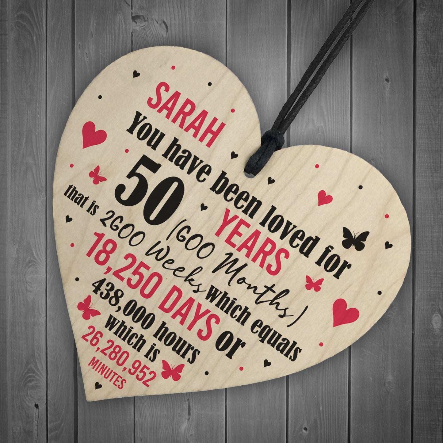 Personalised 50th Birthday Gift Wooden Heart Keepsake Funny Gift