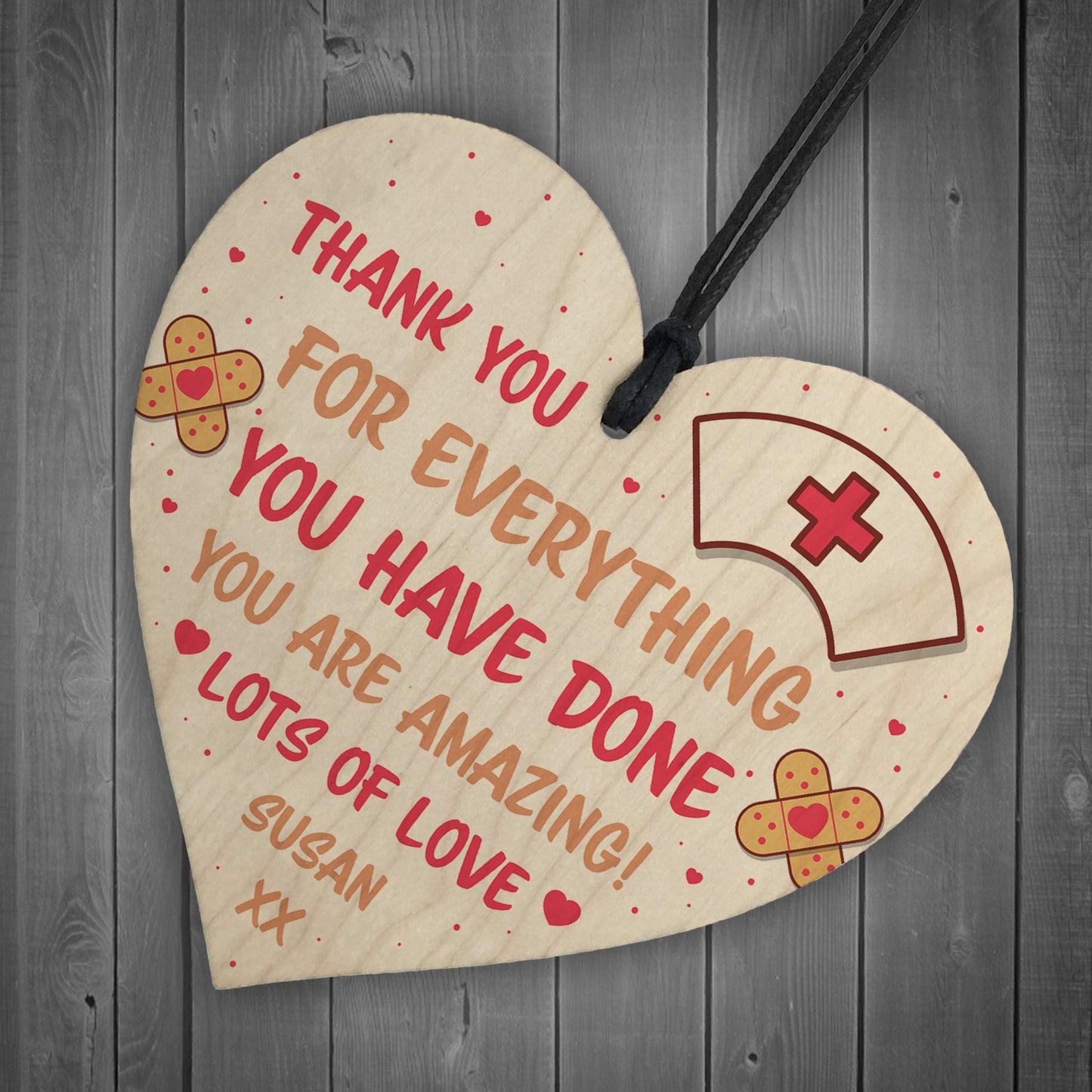 Personalised Gift For Nurse Wooden Heart Thank You Gift For Him