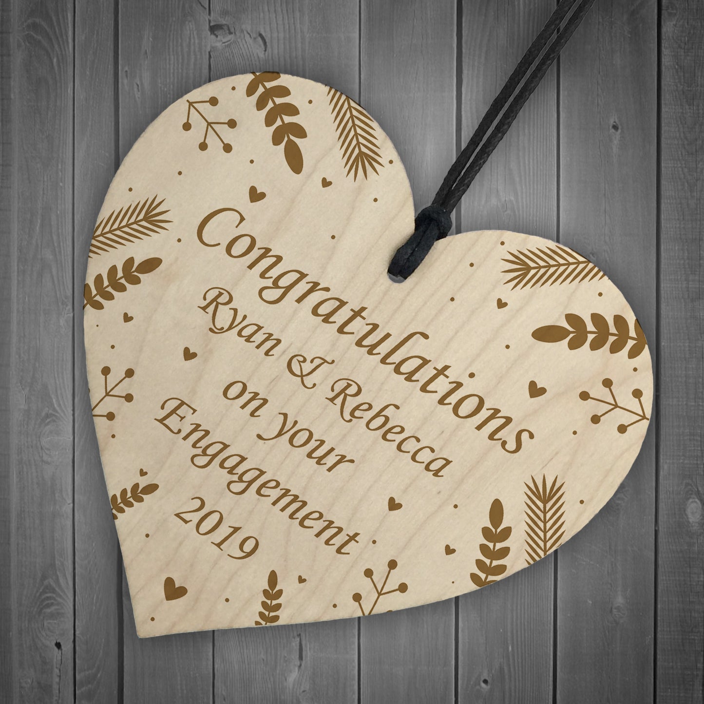 Congratulations On Your Engagement Wooden Heart Personalised