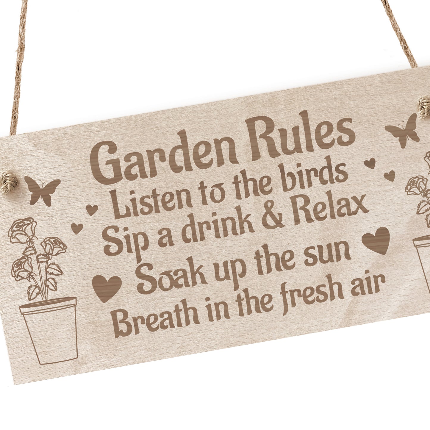 Garden Rules Sign Engraved Hanging Wall Door Plaque Shed Sign