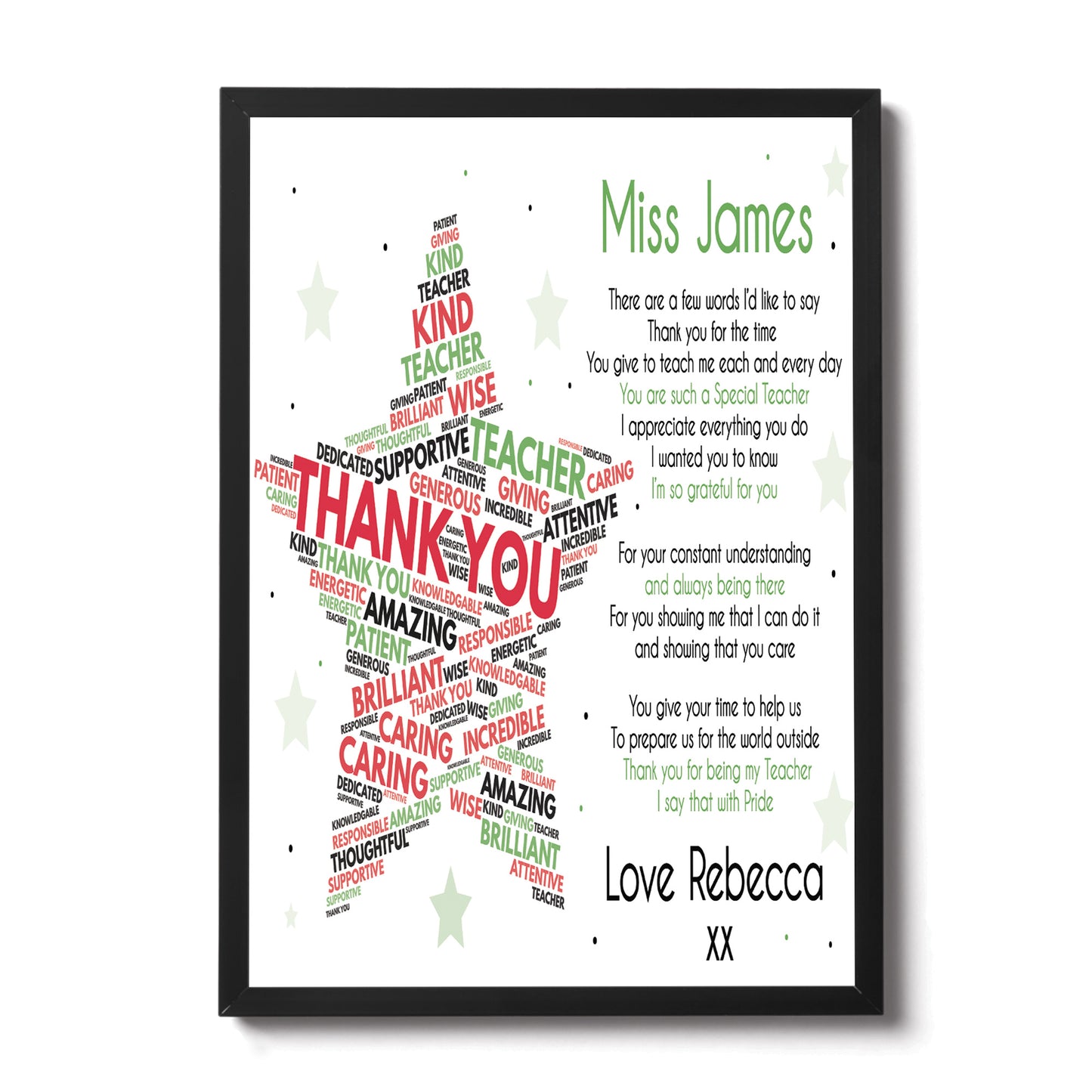 Personalised Thank You Teacher Gift STAR School Teacher TA