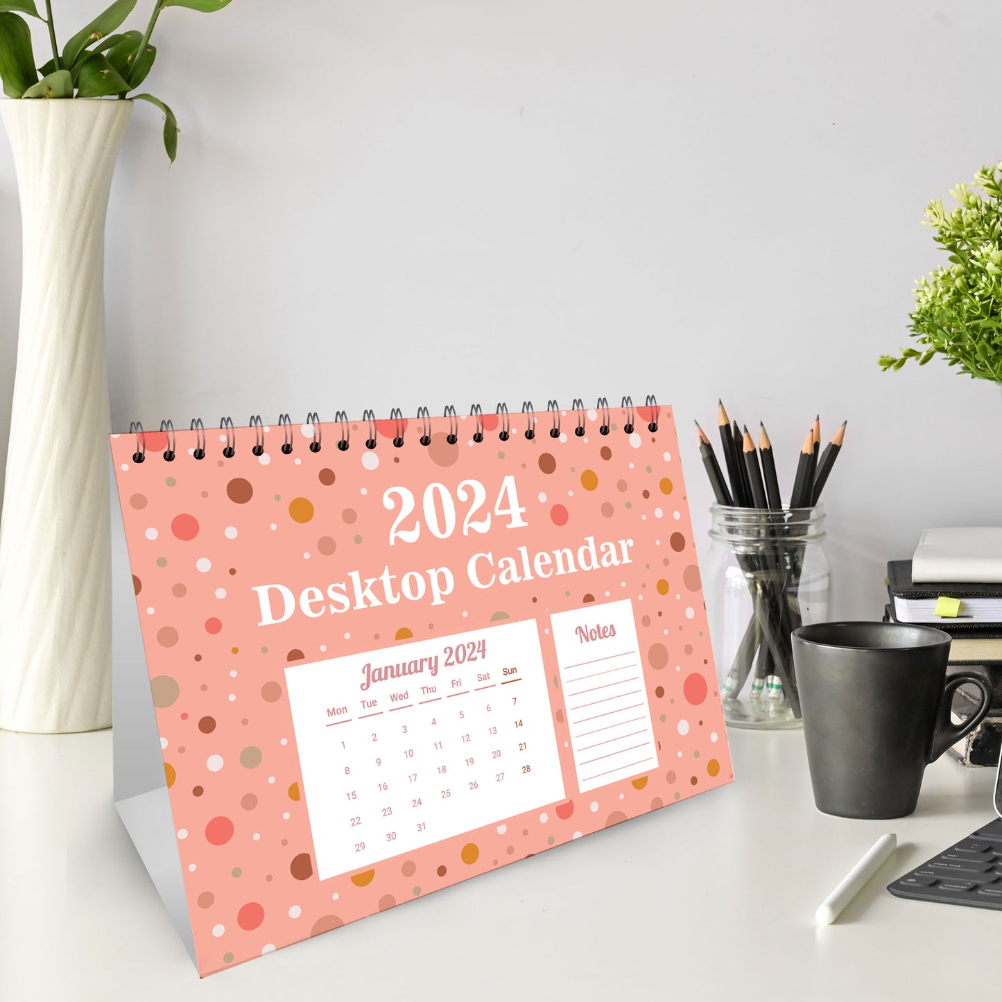 2024 Calendar Polka Dot Desk Calendar 2024 Monthly Calendar