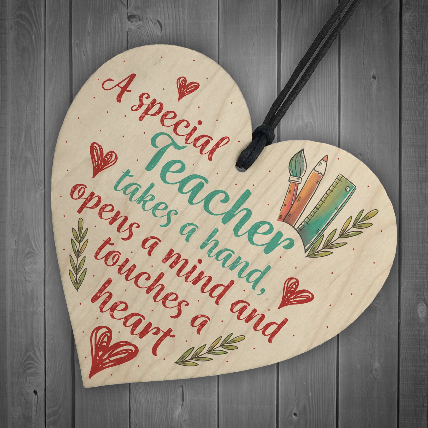 Handmade Wooden Hanging Heart Plaque Teacher Gift Thank You