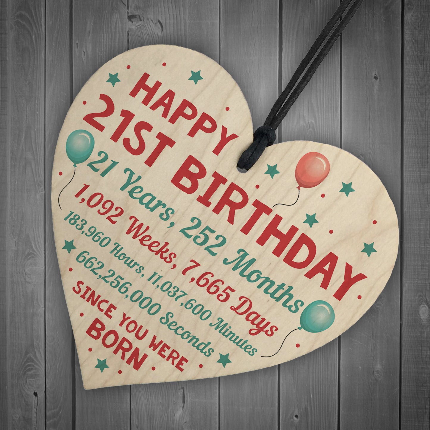 Funny 21st Birthday Card Wooden Hanging Heart Twenty One Gift