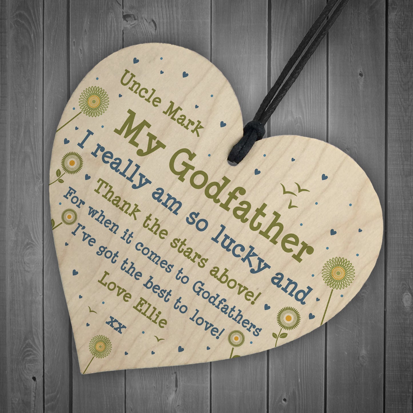 Godfather Personalised Plaque Wooden Heart Godfather Birthday