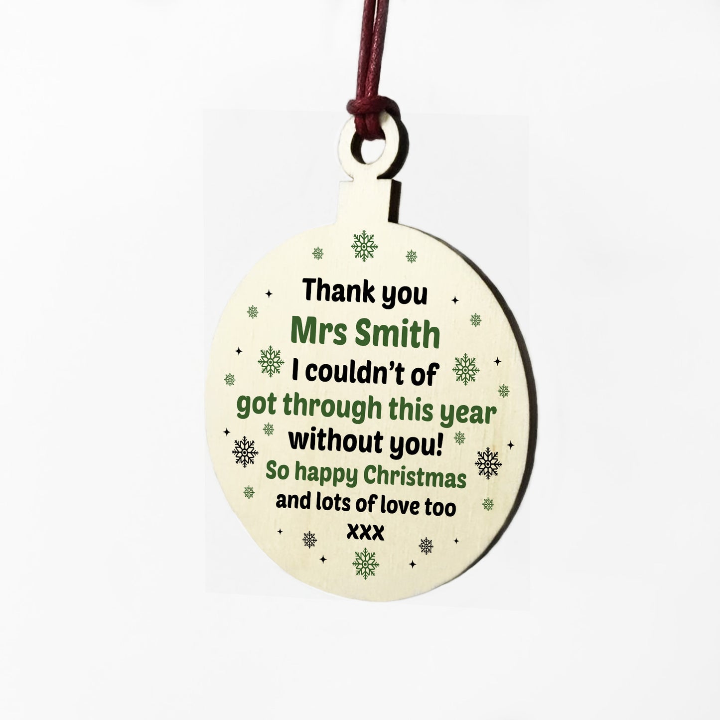 Personalised Christmas Thank You Gift For Teacher Assistant Wood