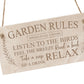 Garden Rules Sign Engraved Hanging Wall Sign Shed Summerhouse