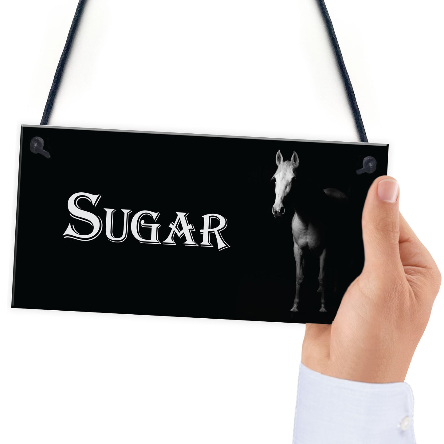 Personalised White Horse Pony Stable Name Plate Hanging Plaque