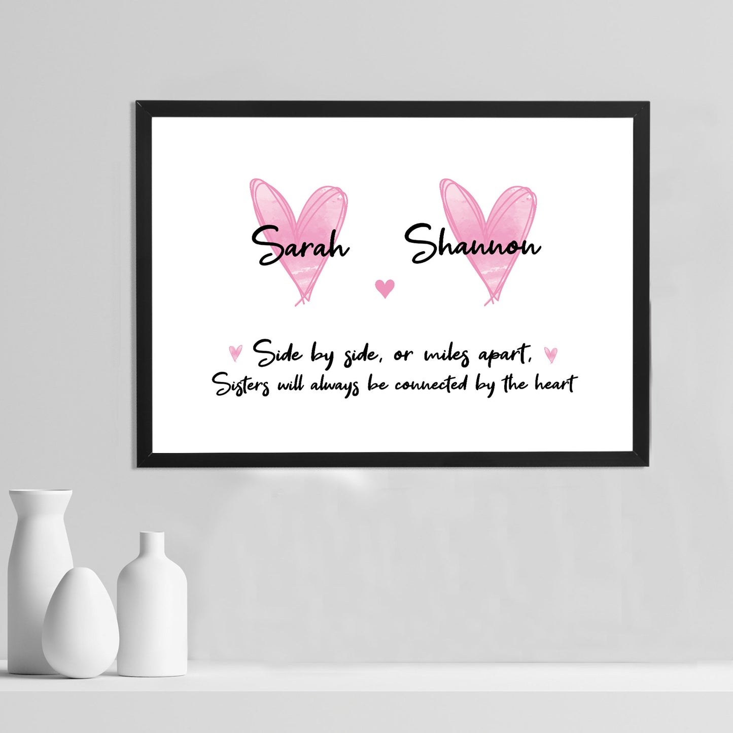 Sister Gift Connected By Heart Personalised Framed Print