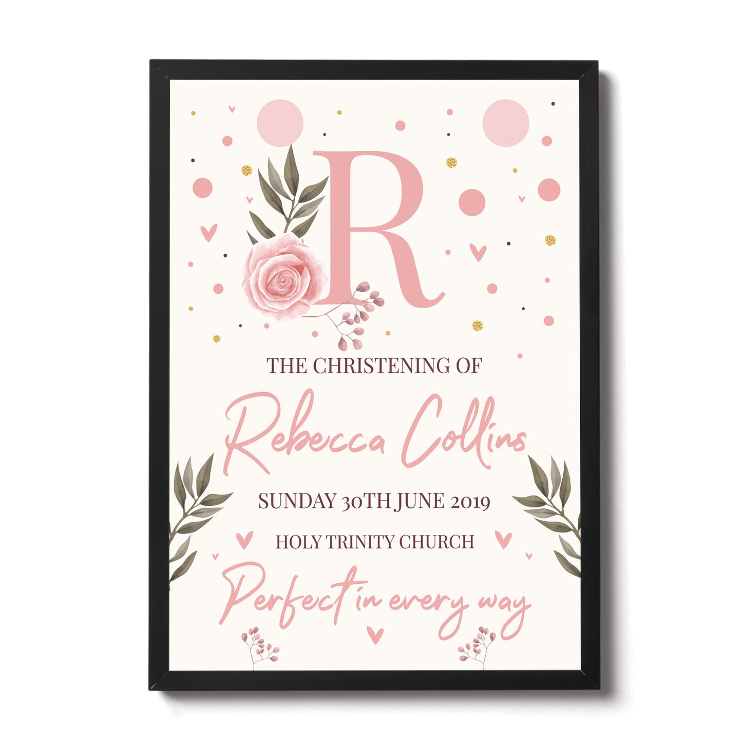 Baby Girl Christening Gift Personalised Framed Print Keepsake