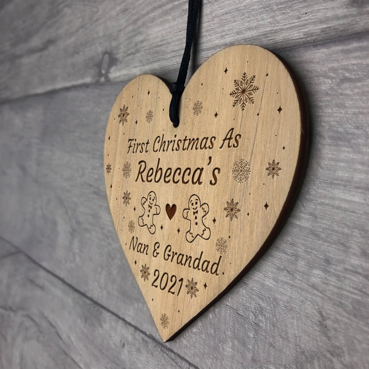 1st Christmas As Nan And Grandad Decoration Engraved Wood