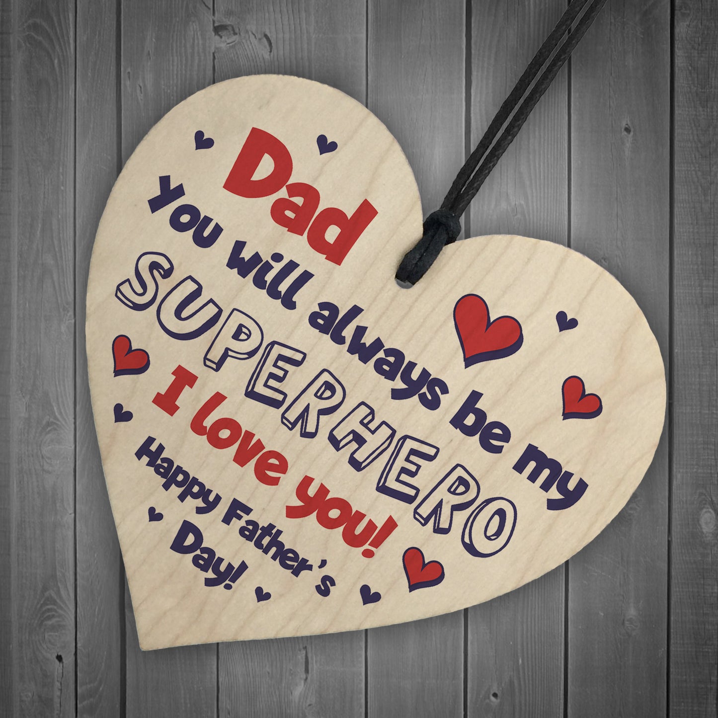 Fathers Day Gifts Wood Heart Superhero Sign Dad Gifts