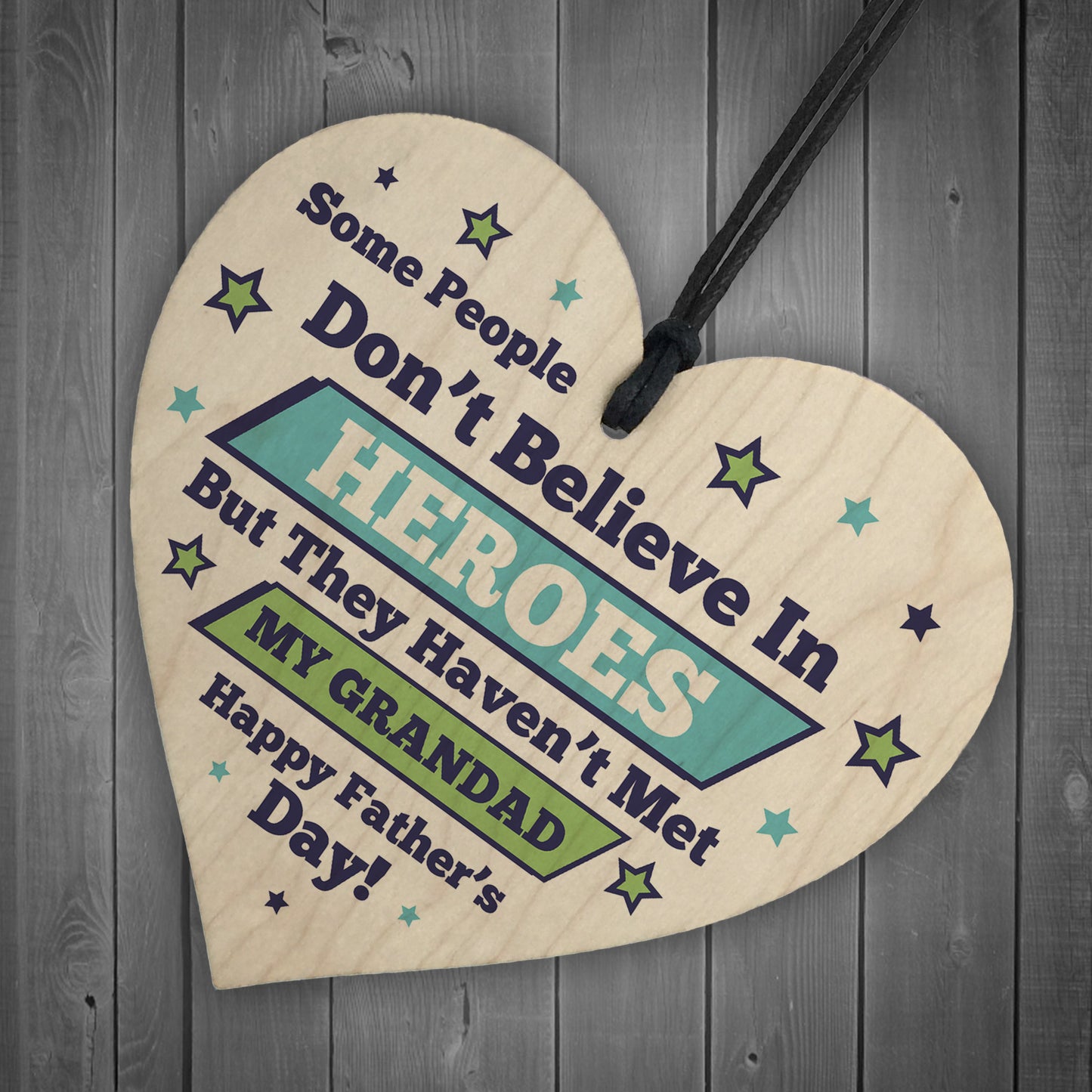 Fathers Day Gifts For Grandad Wood Heart Superhero Gift