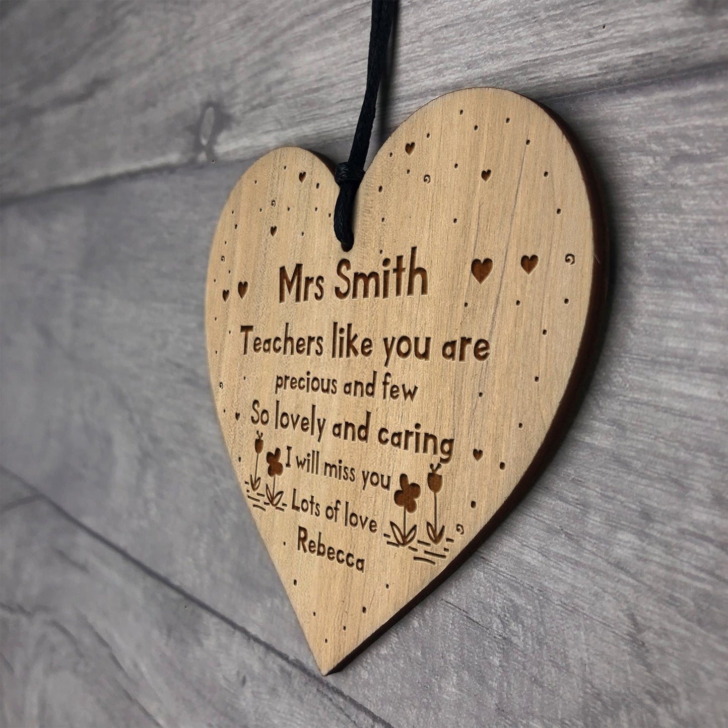 Personalised Teacher Gifts Wooden Engraved Heart Thank You Gifts