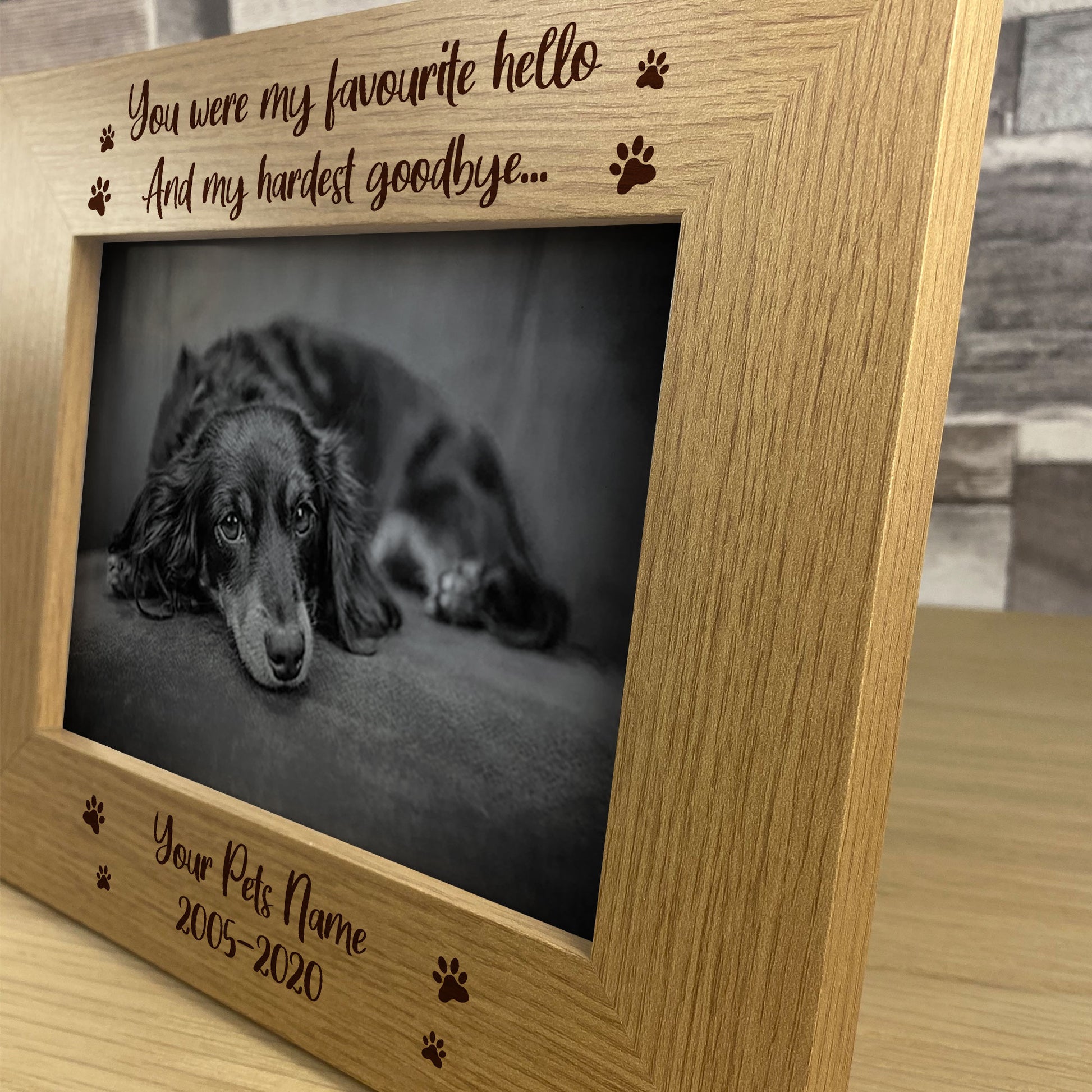 Pet Memorial Photo Frame - Our Favourite Hello And Our Hardest Goodbye