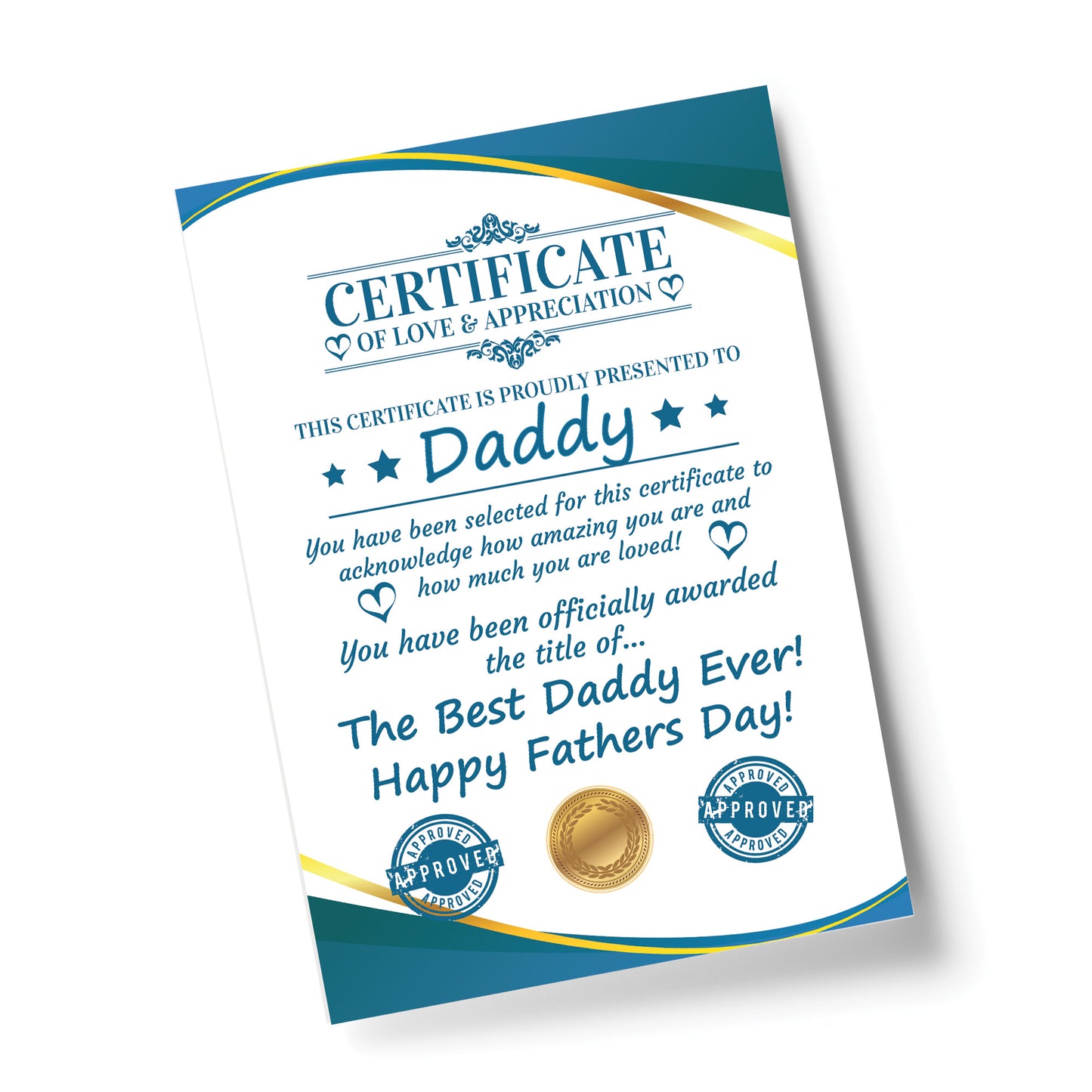 Fathers Day Gift For Daddy CERTIFICATE Best Daddy Thank You