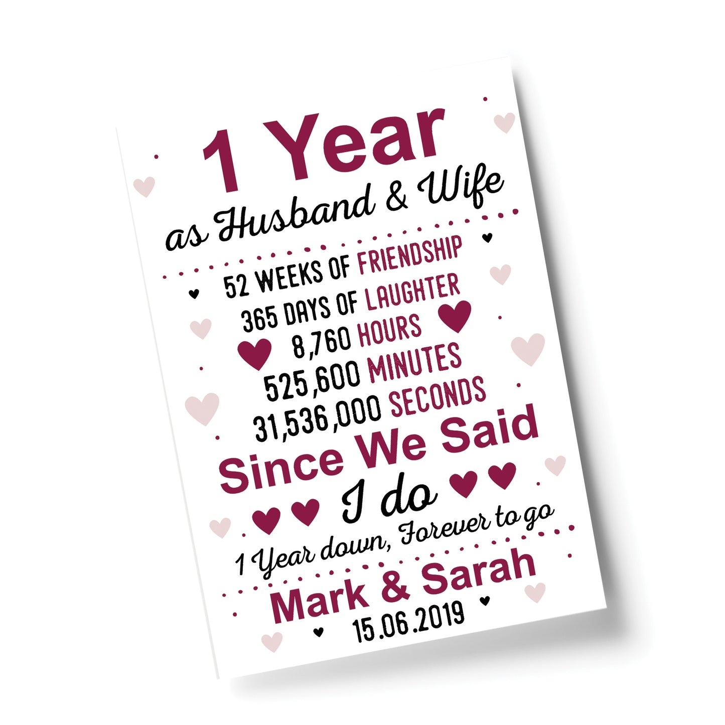 1st Anniversary Gift Personalised 1st Wedding Anniversary Paper