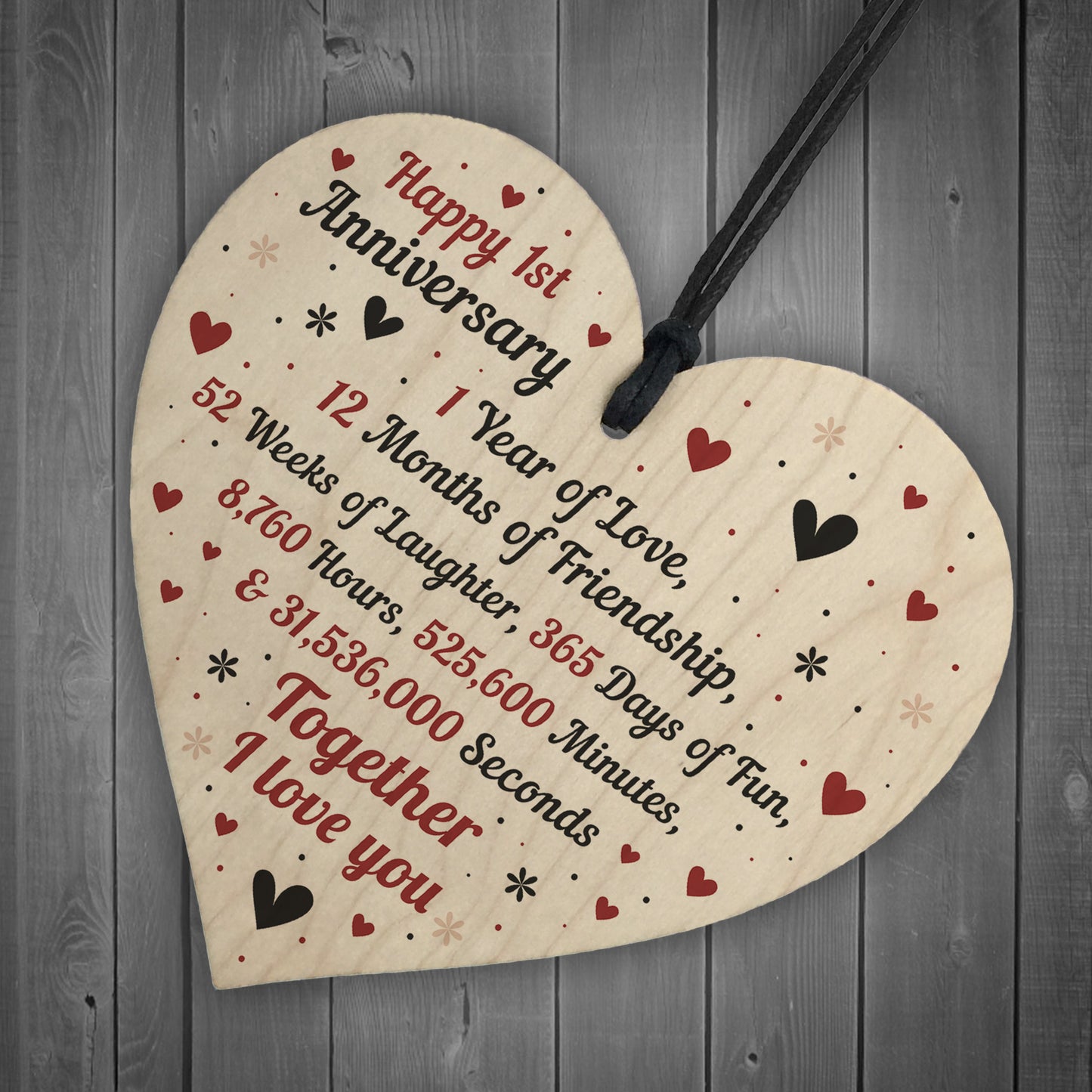 1st Wedding Anniversary Gift For Him Her Wood Heart Keepsake