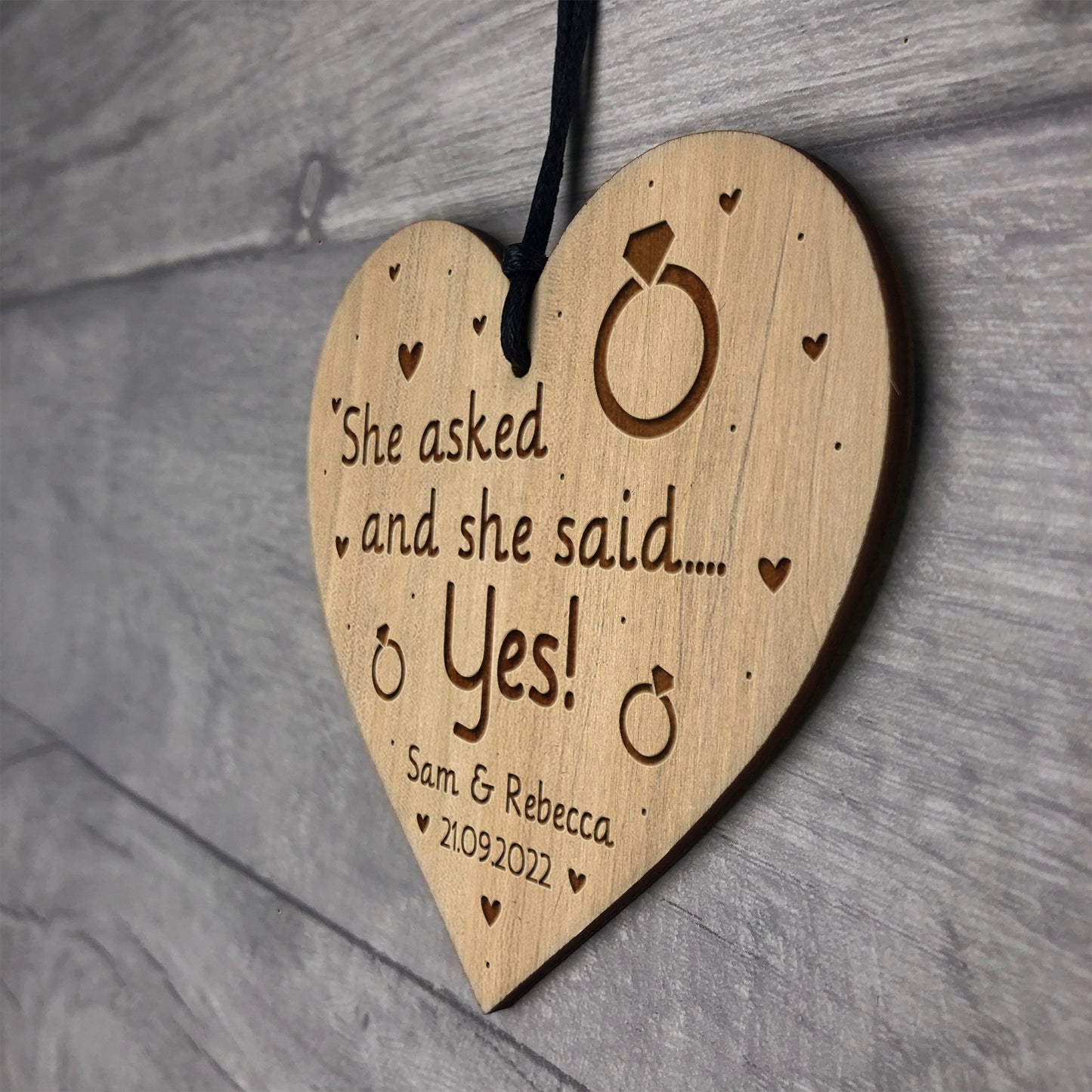 Personalised Engagement Gift For Her Engraved Heart She Asked