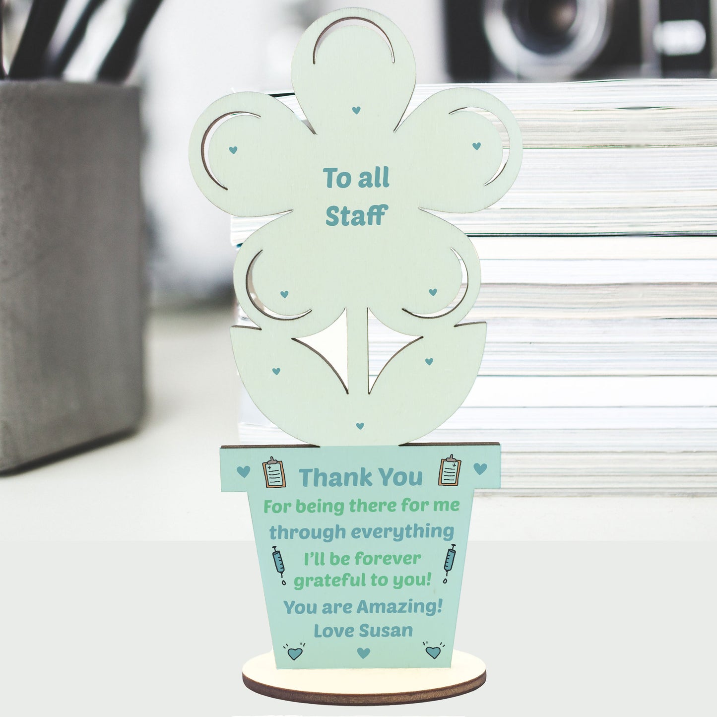 Gift For Hospital Staff Personalised Wood Flower Thank You Gift