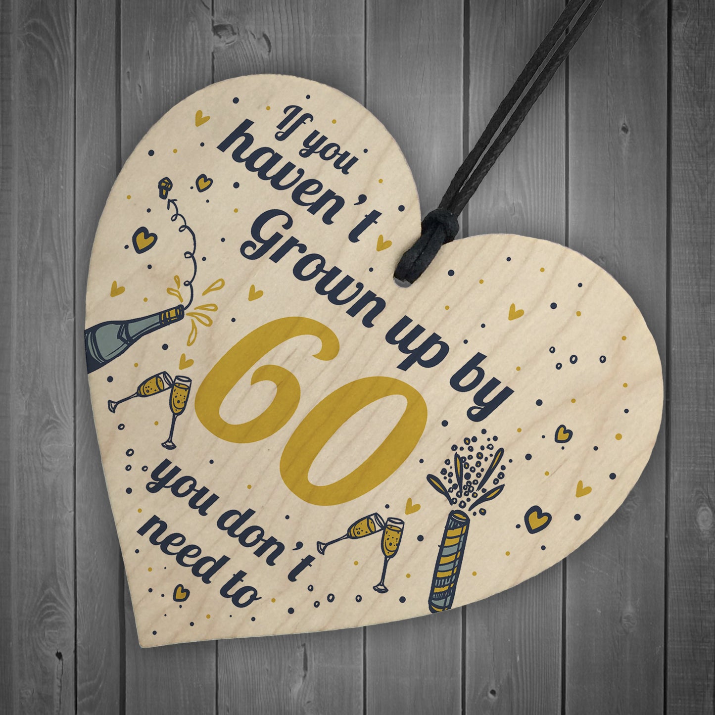 Funny Happy Birthday 60th Wood Heart Man Wife Grandma Grandad